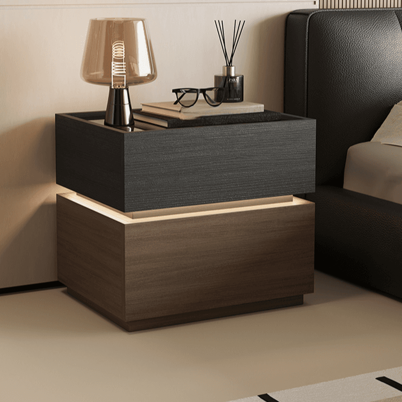 Organic Modern Nightstand With Drawer Organization with Glass Countertop and Illuminating Lighting - image 11