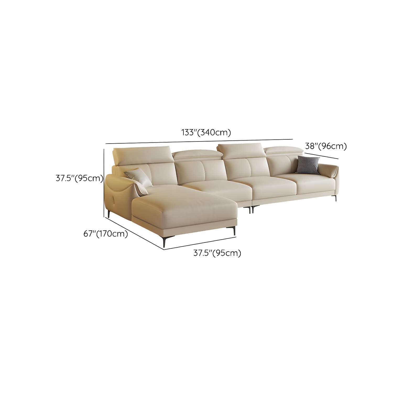 Modern Beige Genuine Leather Sectional Sofa with Adjustable Headrest - image 18