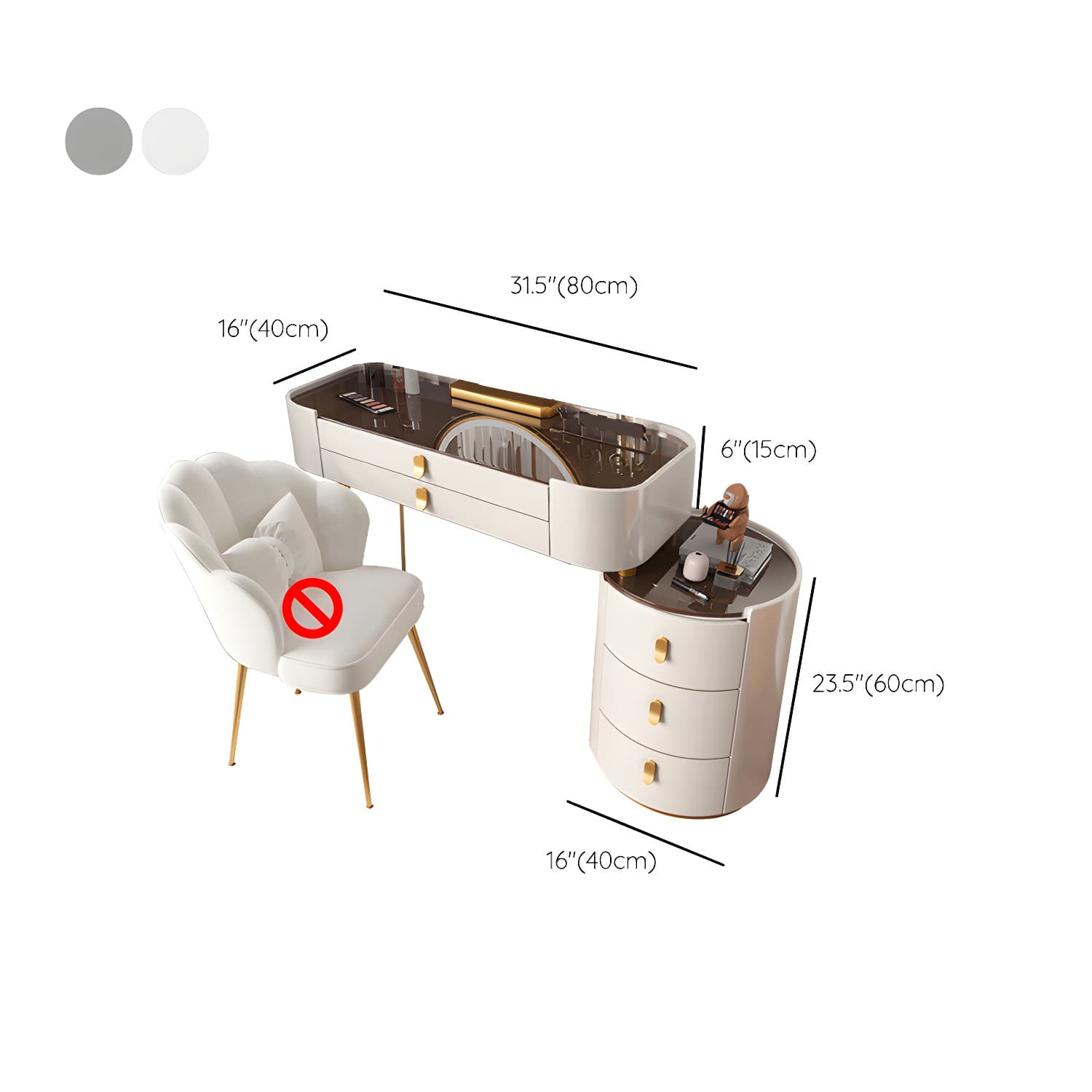 Glass/Stone Dresser Modern Make-up Vanity with 5/6 Storage Drawers - image 20