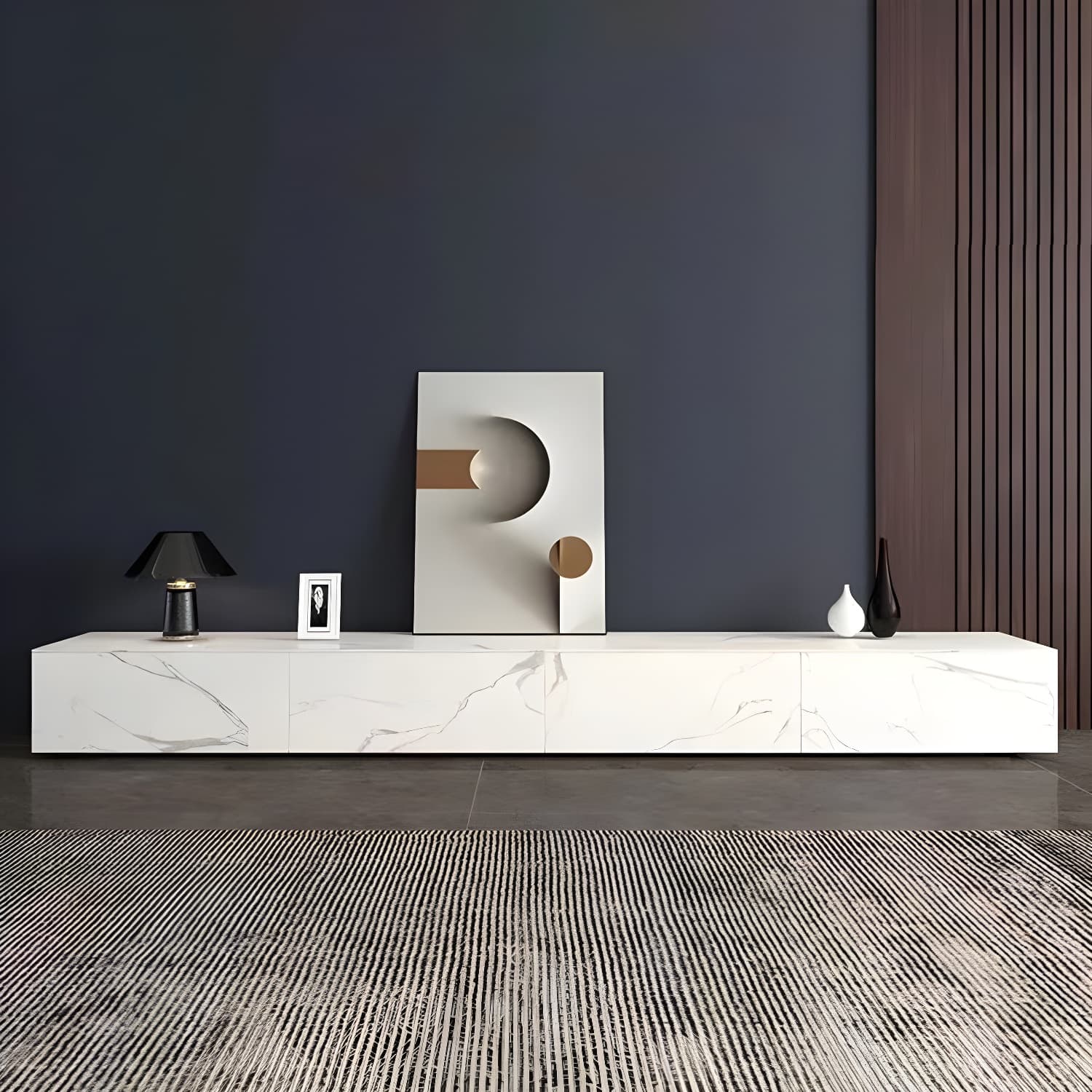 Stone TV Stand Console in Solid Wood with Storage Drawers Contemporary - image 10