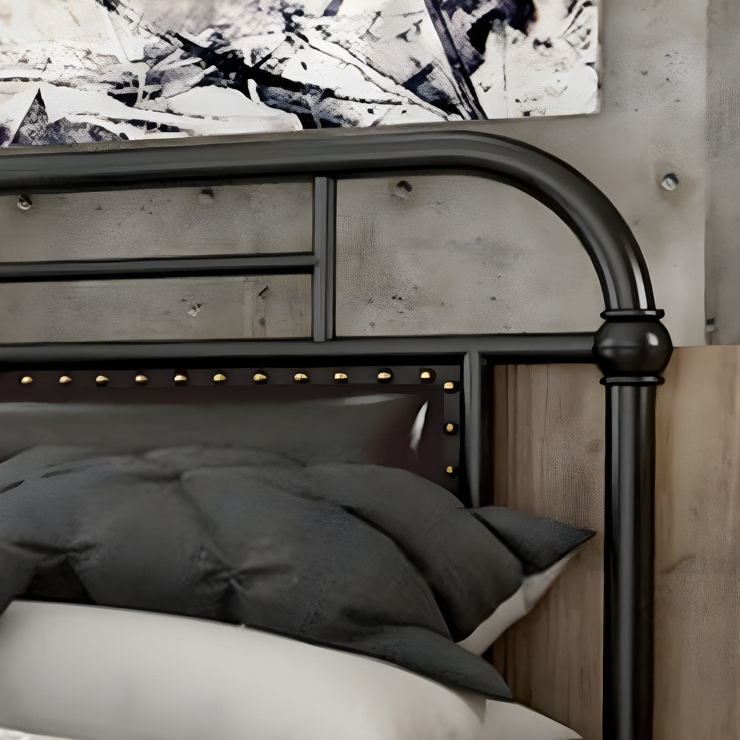 Industrial Nailhead Upholstered Bed Frame Metal 43.3" Tall Bed - image 7