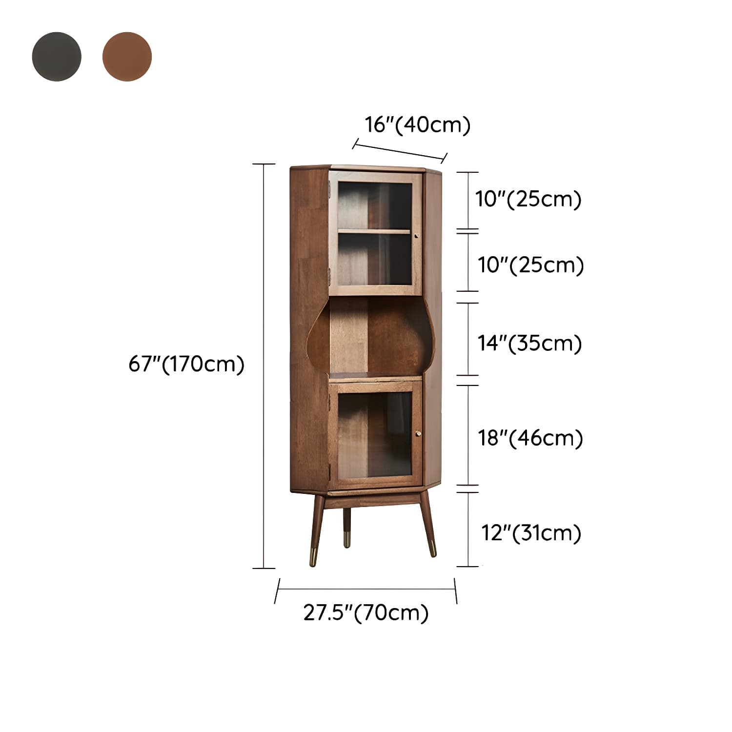 Corner Mid-Century Modern Accent Cabinet with Wood Countertop, Glass Doors, and 5 Shelves - image 17