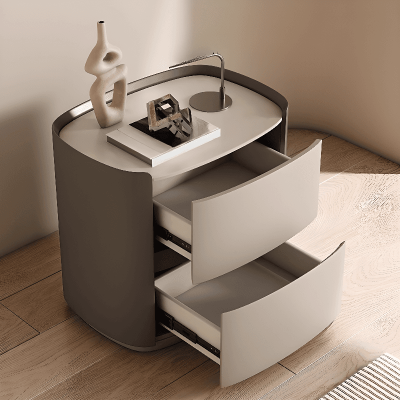 Art Deco Drawer Storage Nightstand with 2 Drawers and Artificial Leather Countertop - image 13