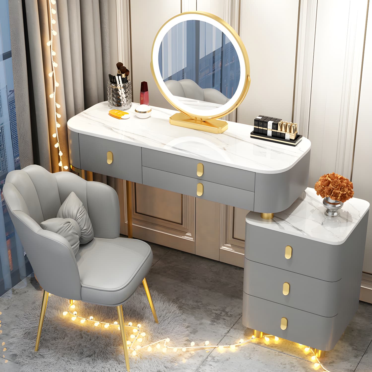 Lighted Mirror Makeup Vanity Desk Storage Box Makeup Vanity Set with Drawer - image 7
