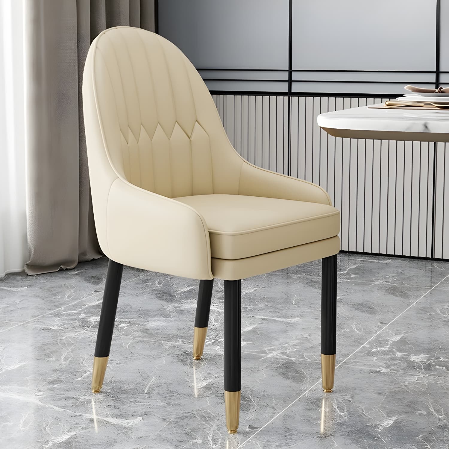 Elegant Glam Faux Leather Dining Chair with Solid Back for Kitchen & Dining