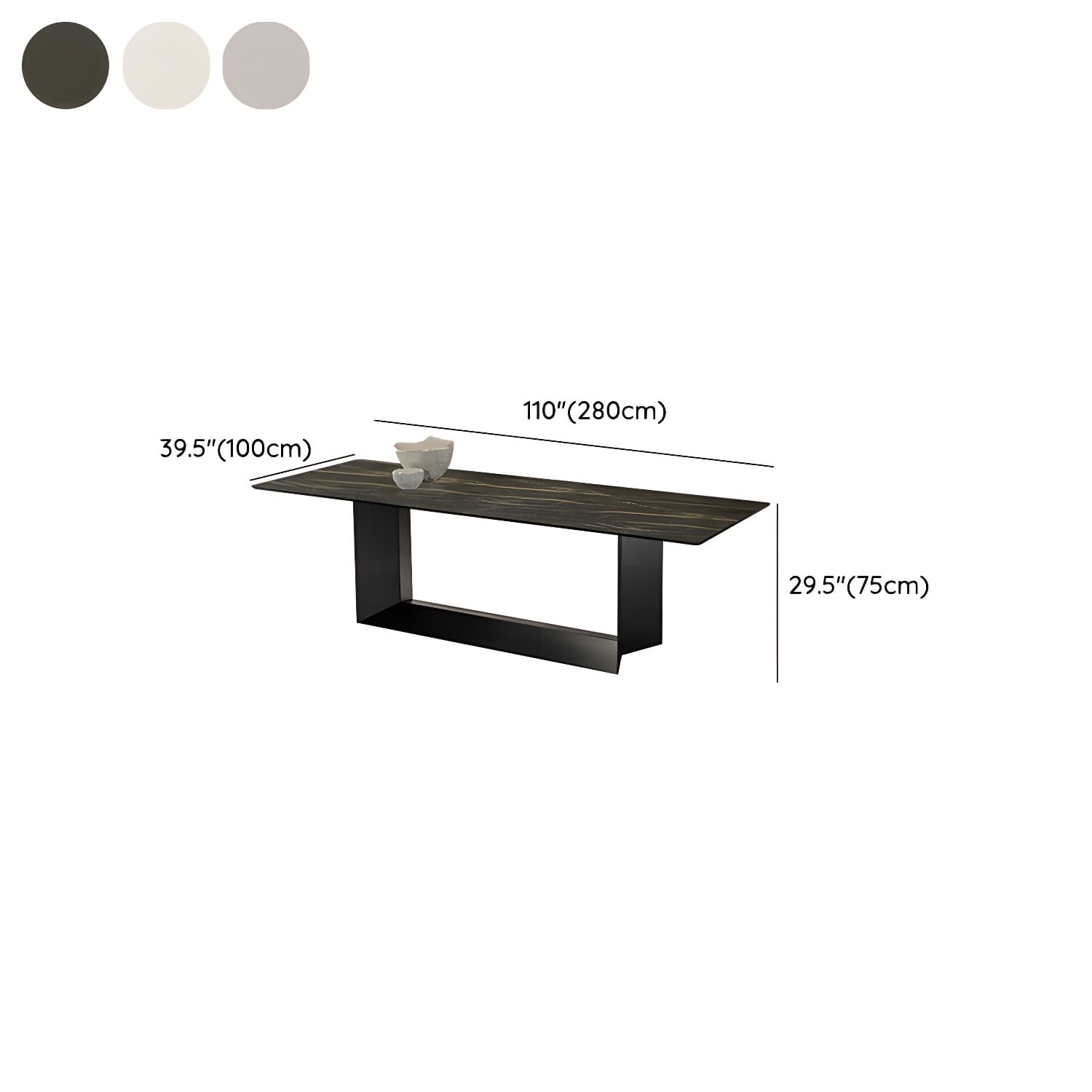 Sophisticated Modern Rectangle Stone Kitchen & Dining Table with Black Metal Trestle Base - image 19