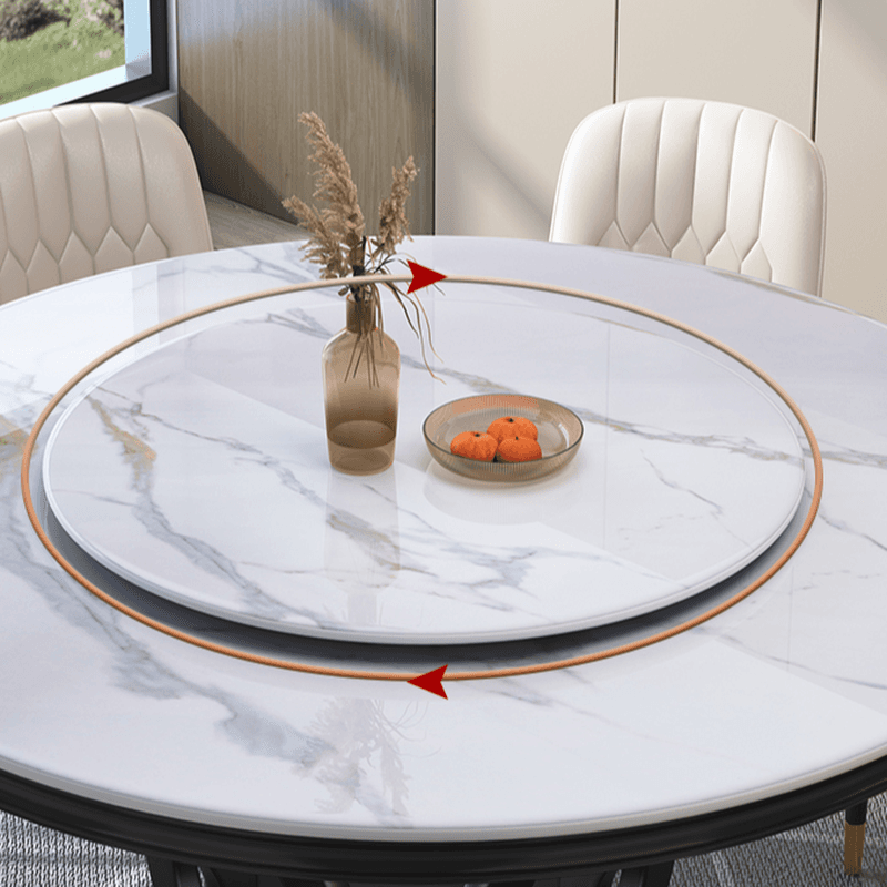 Simplistic Genuine Marble Orbicular Dining Table Set with Stump Base, Back Support, and Chalk Color - image 6