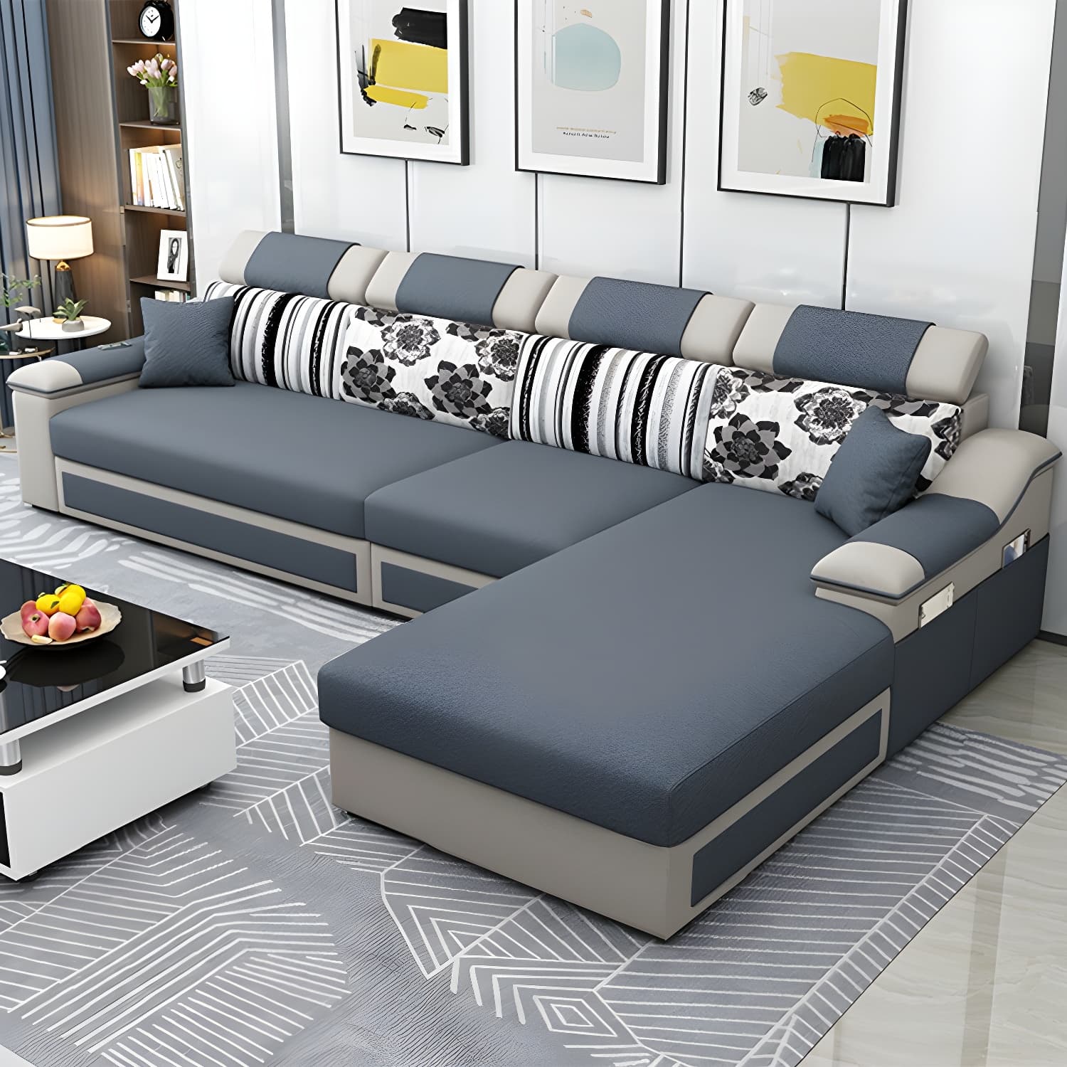 Modern Reversible L-Shape Wood Modular Sofa Chaise with Pillow Top Arm - image 13
