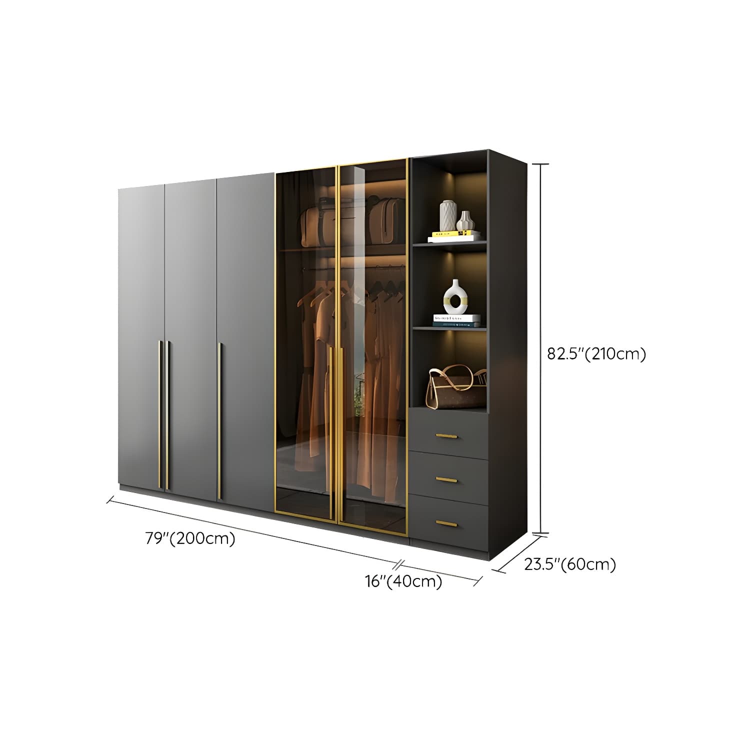 Modern Black Wood Wardrobe Armoire with Soft-Close Drawers & Clothing Rod - image 29