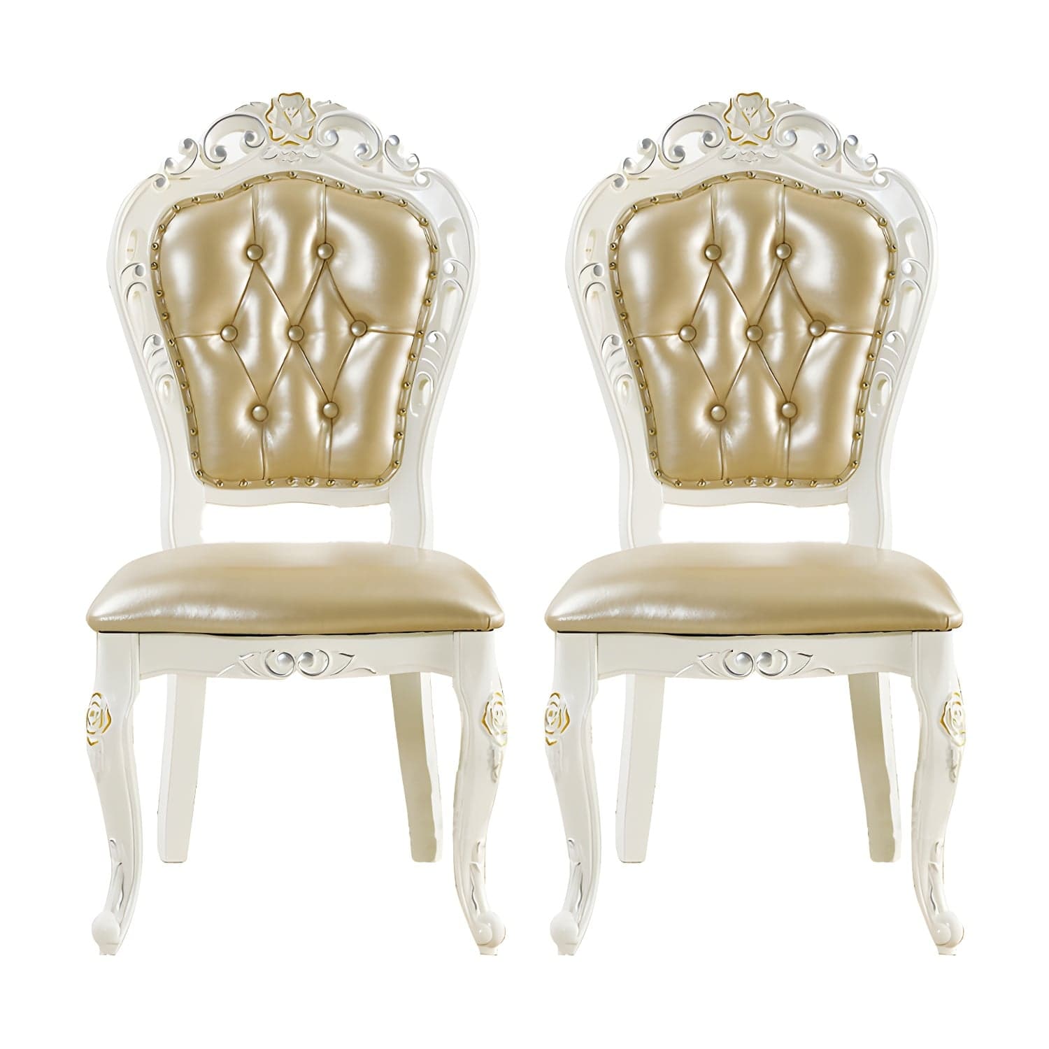 Victorian Rubberwood King Louis Back Chair Matte Finish Leather Dining Chair (Set of 2) - image 5