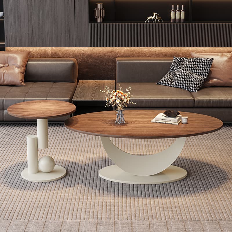 Trendy Cocoa Wooden Oval Single Accent Table with Metal Base - image 4