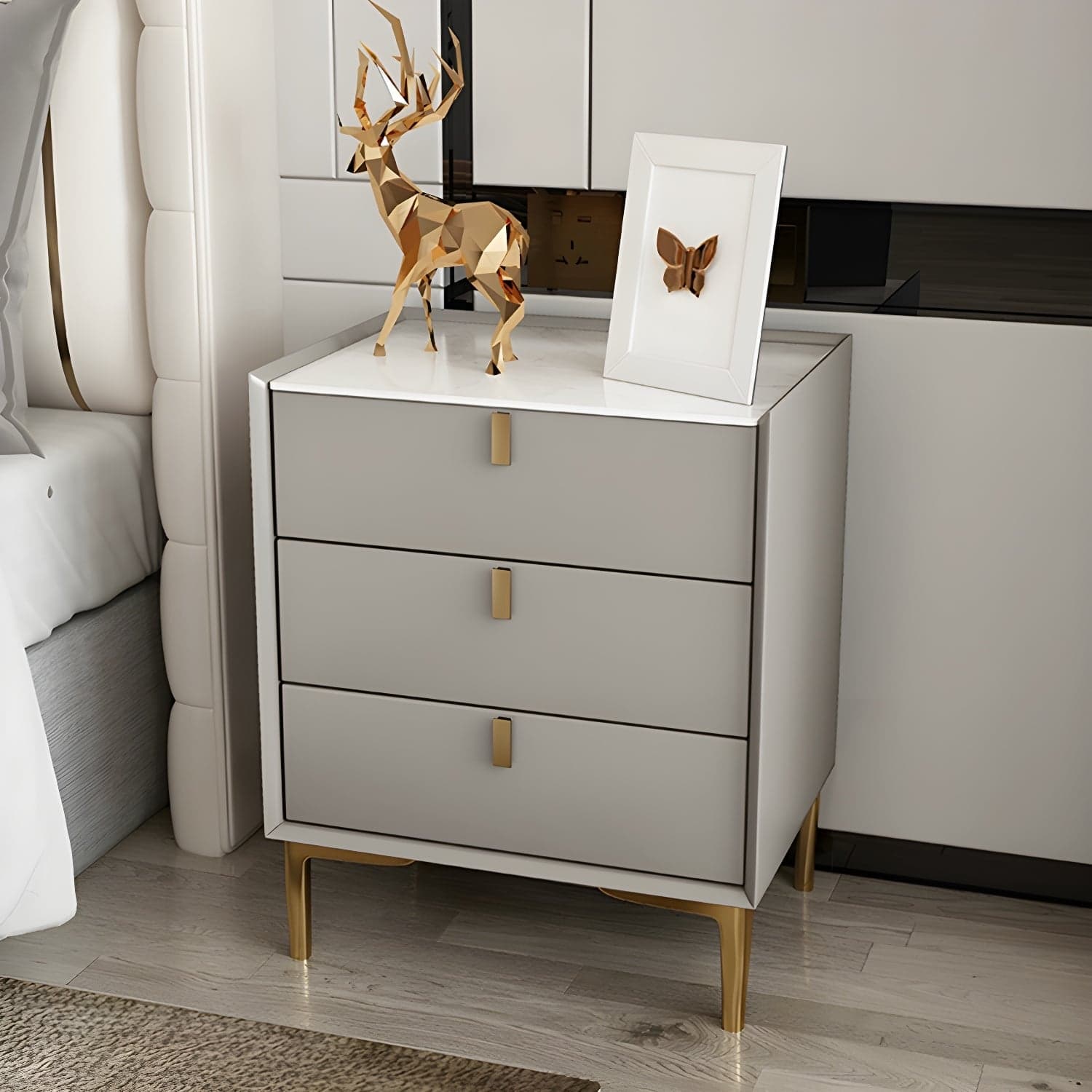 Glam Style Sintered Stone Top 3-Drawer Nightstand with Legs for Bedroom - image 6