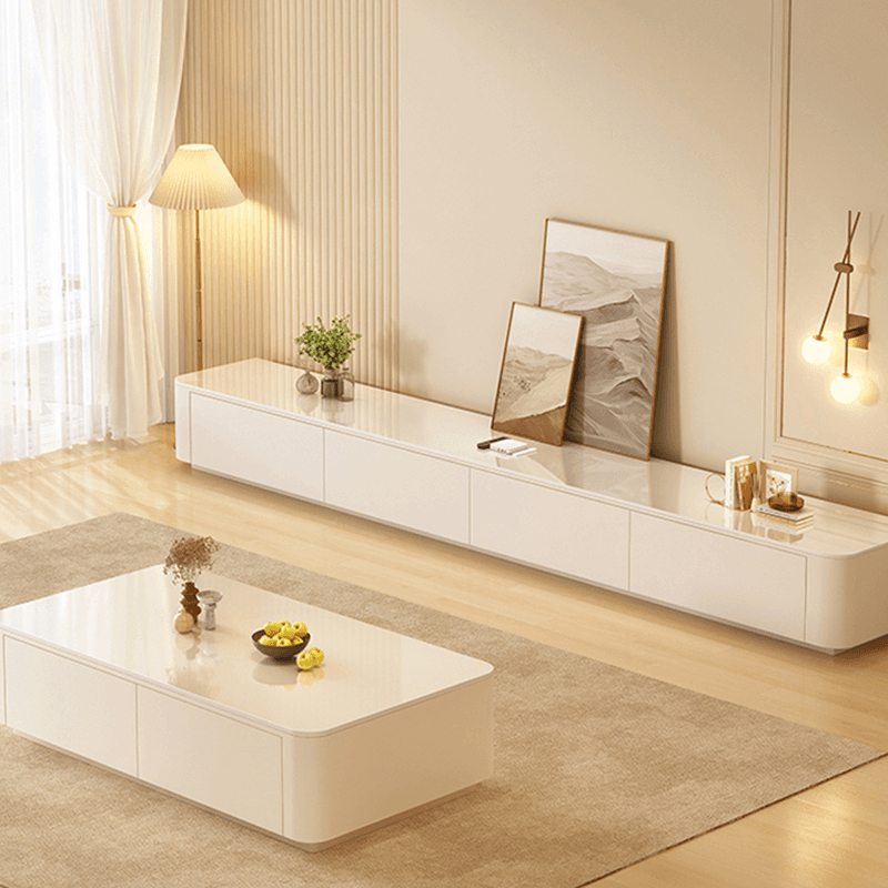 Trendy Grey/White Stone TV Stand with Multiple Drawers and Cable Management - image 8