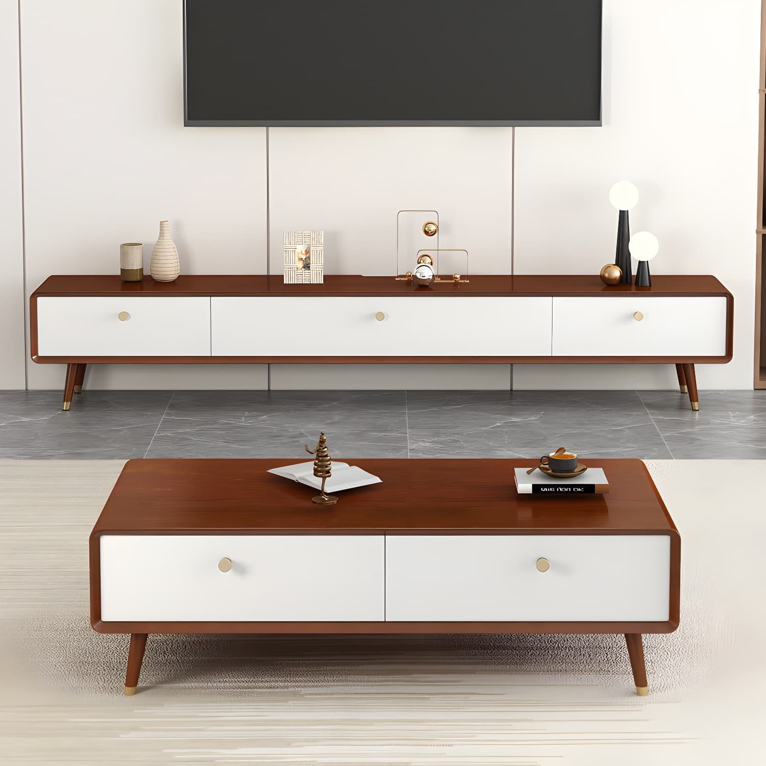 Solid Wood 13.78" H TV Stand Nordic 2 Drawers TV Stand Console - image 8