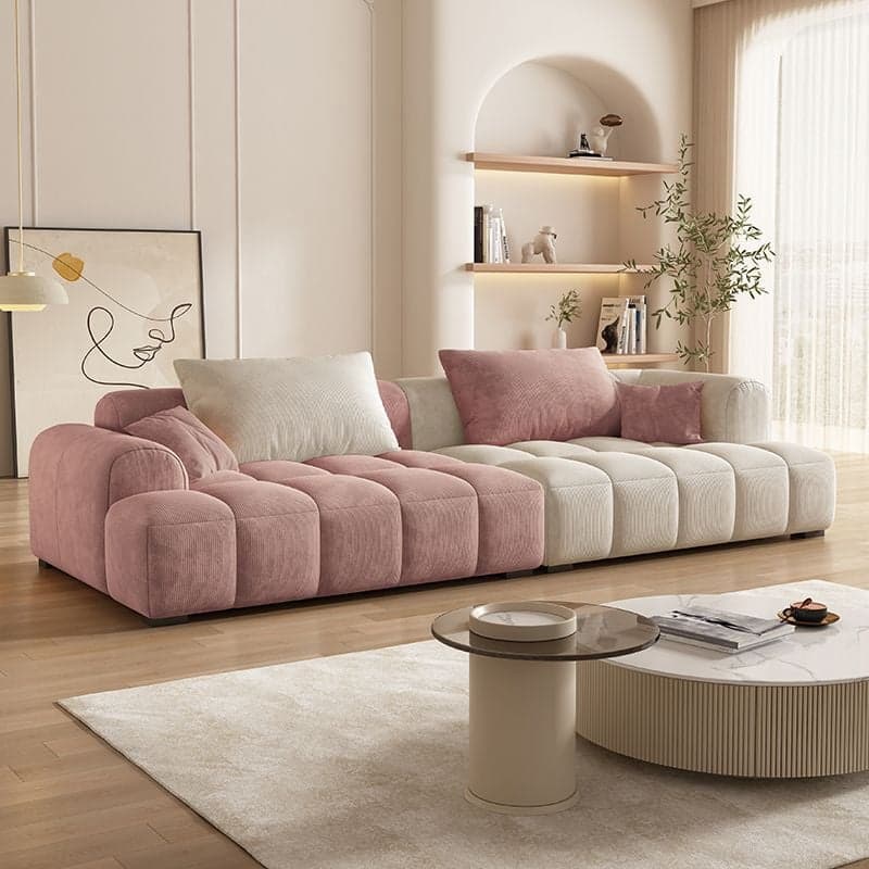 Vibrant Peony/Cerulean/Tangerine Color Sofa Couch with Round Arm and Concealed Support - image 3