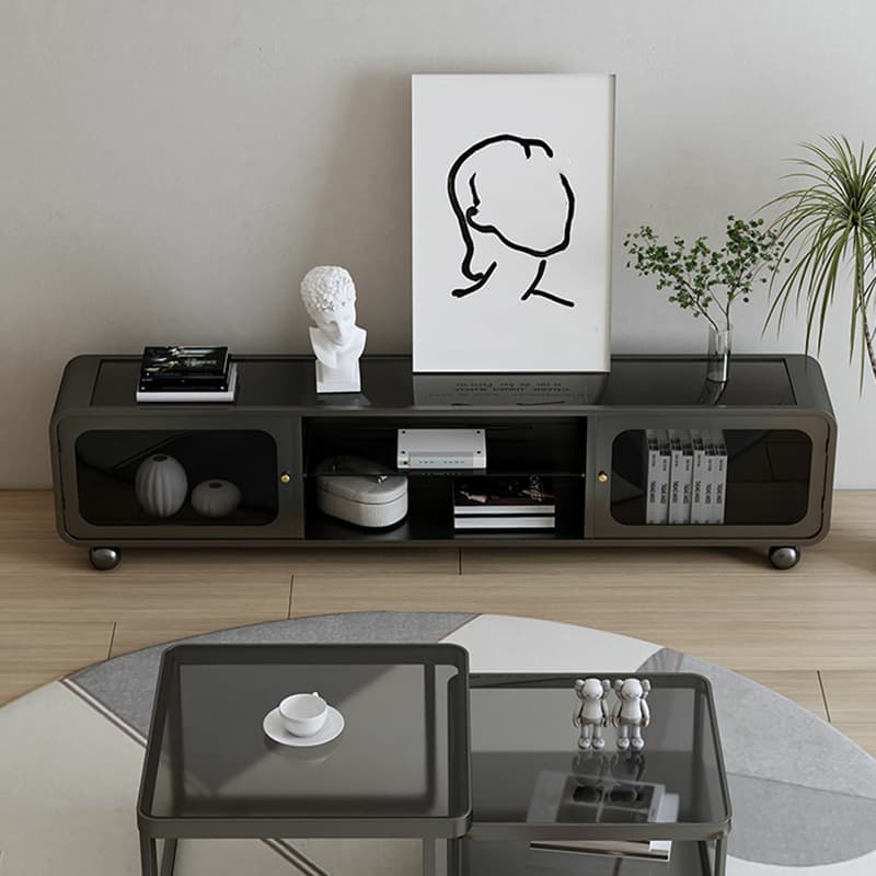 Modern Glass TV Stand with Open Shelving, Cabinet, and Low Profile Design - image 11