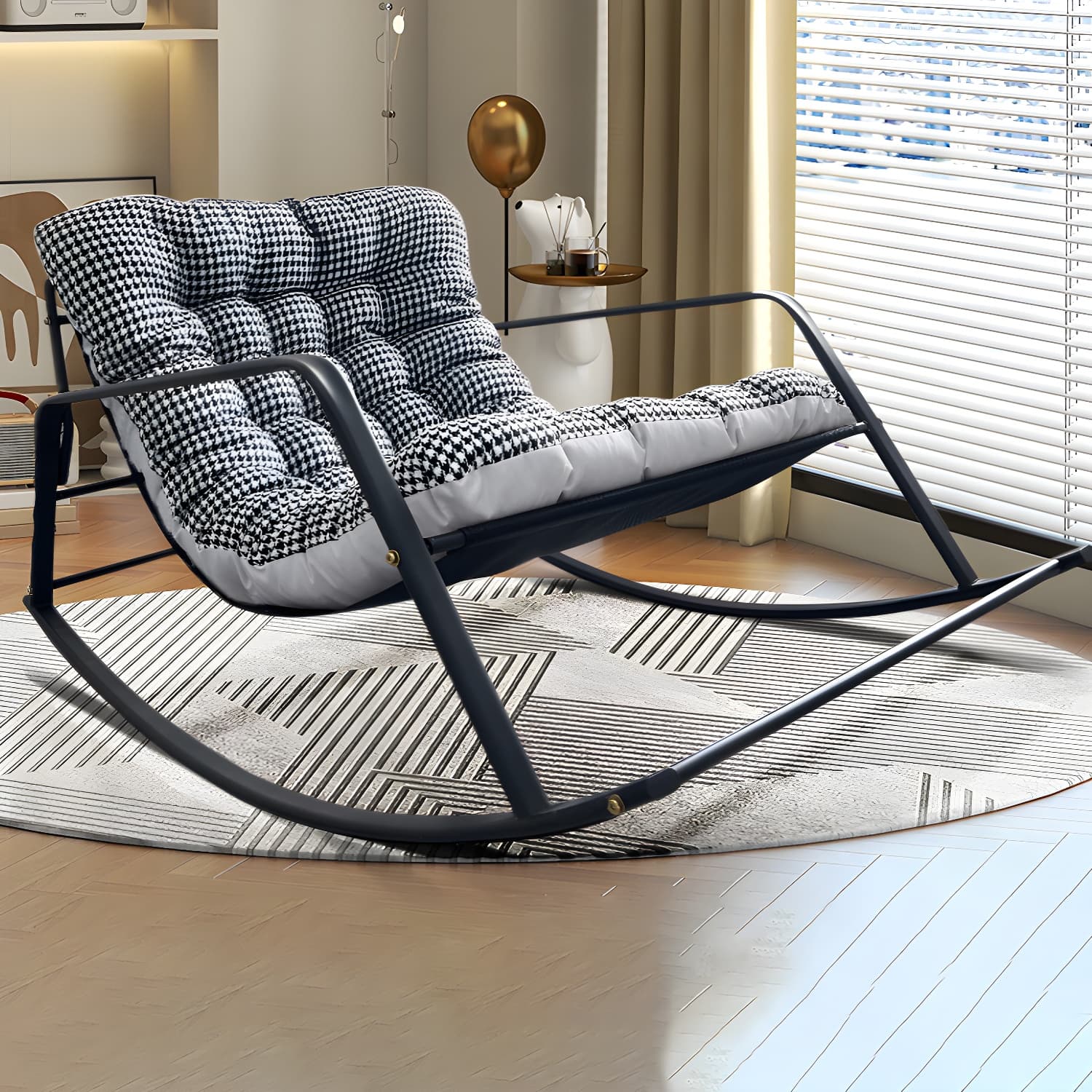 Stylish and Comfortable Modern Black Metal Rocking Chair with Removable Cushions - image 6