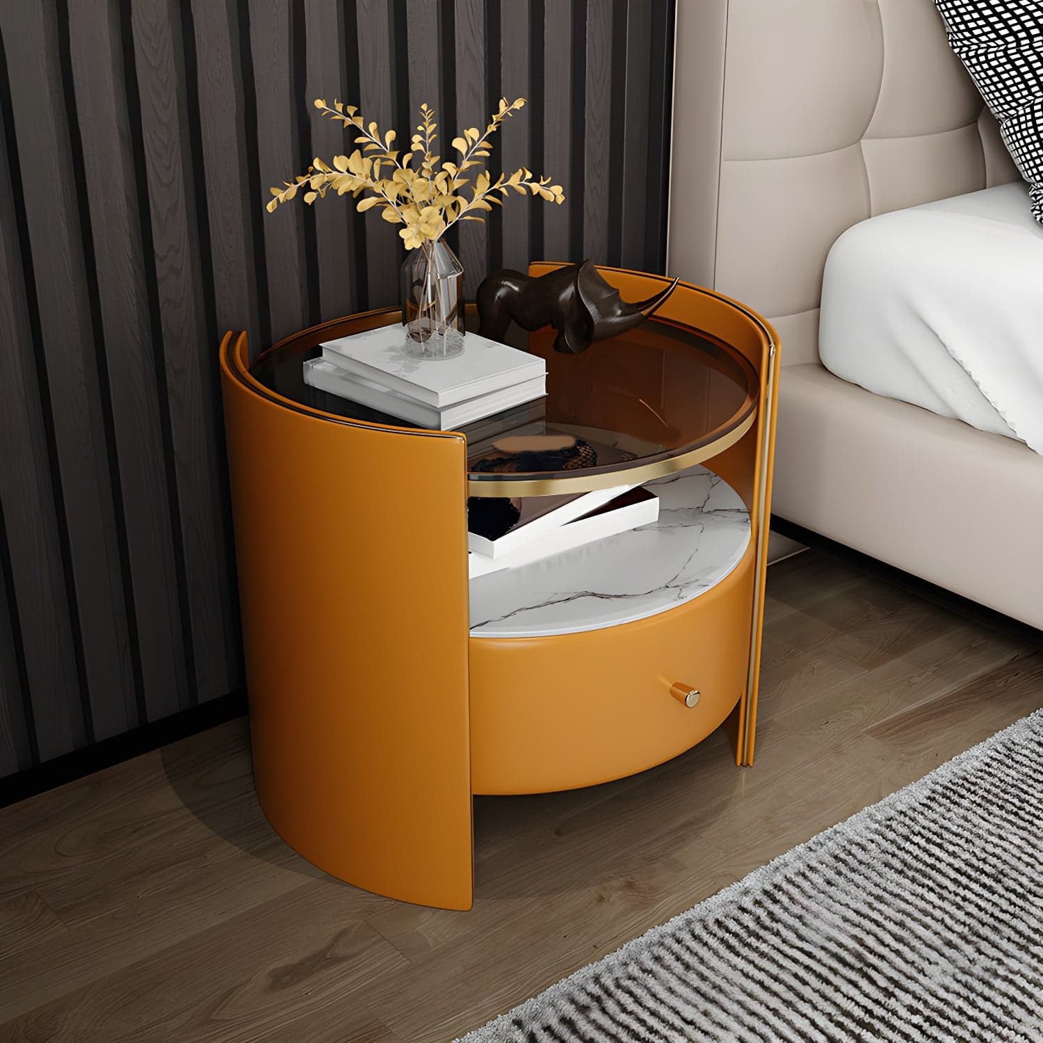 Faux Leather Nightstand Modern 1 - Drawer Accent Table Nightstand - image 4
