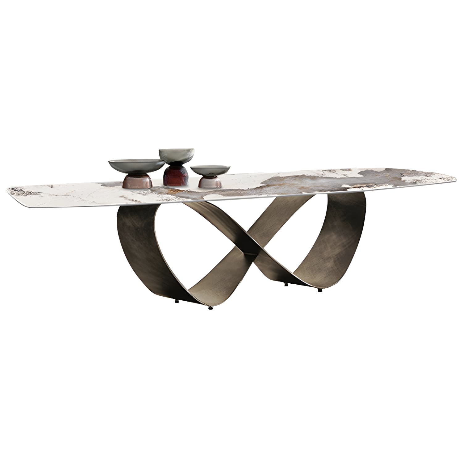 Stone Top Dining Table Industrial Rectangle Table with Pedestal Base