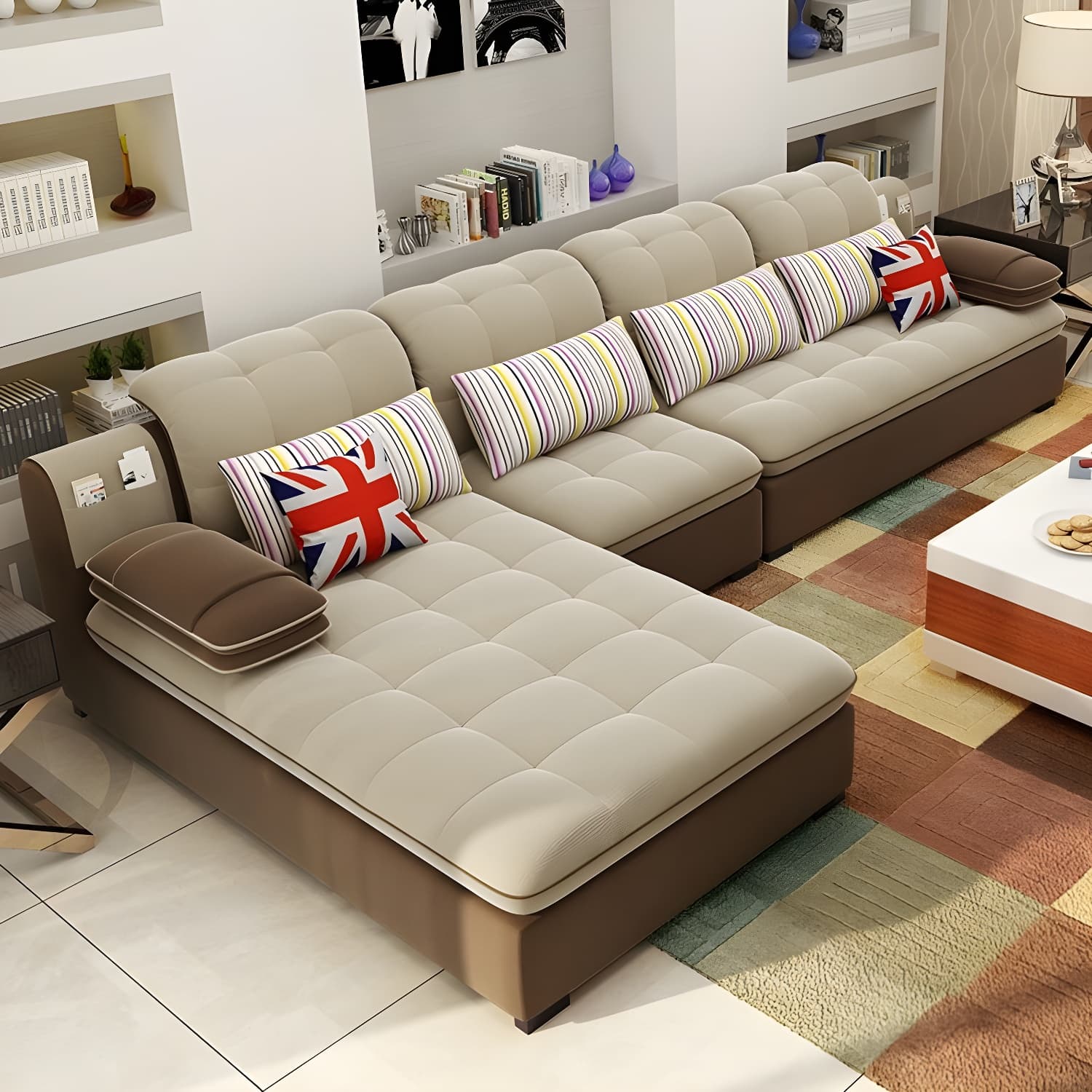 Modern Wood Frame L-Shaped Stationary Sofa Chaise with Adjustable Headrest and Storage Included - image 7