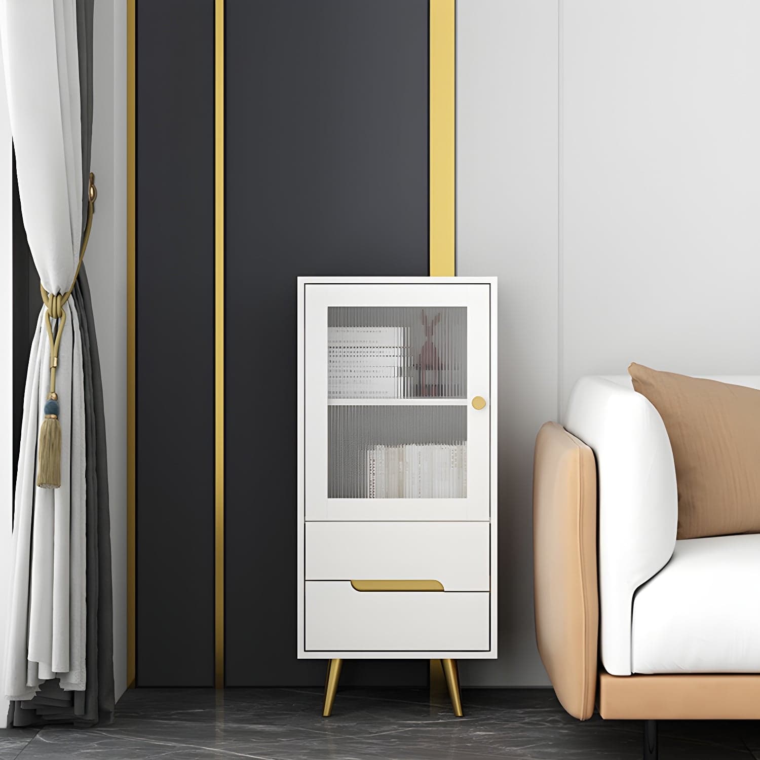 Modern Wooden Accent Cabinet with 2 Drawers and Glass Door Cabinet - image 5