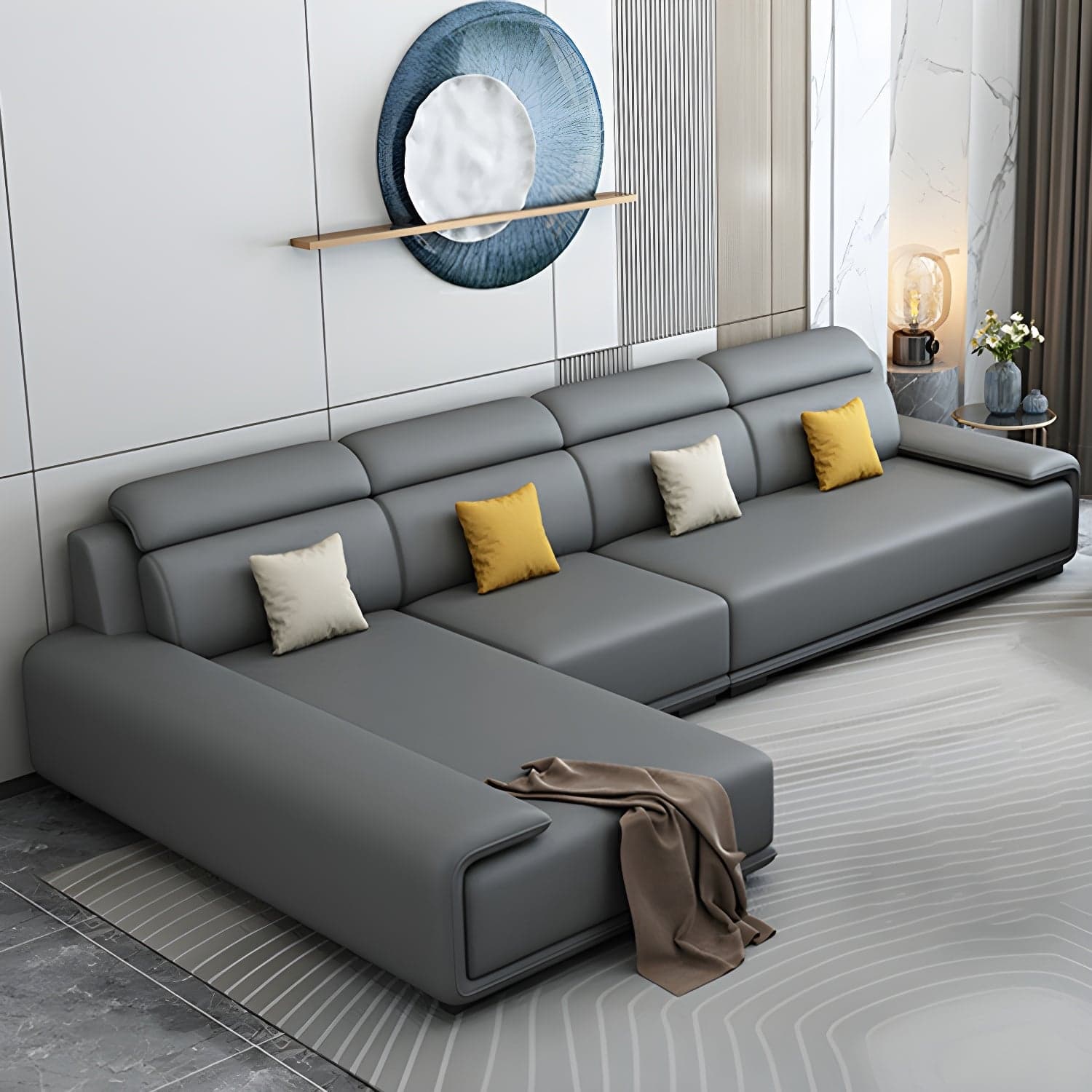 Modern L-Shape Sofa Chaise Sectional Set in Tech Cloth Features Storage and Seat for 4 - image 5