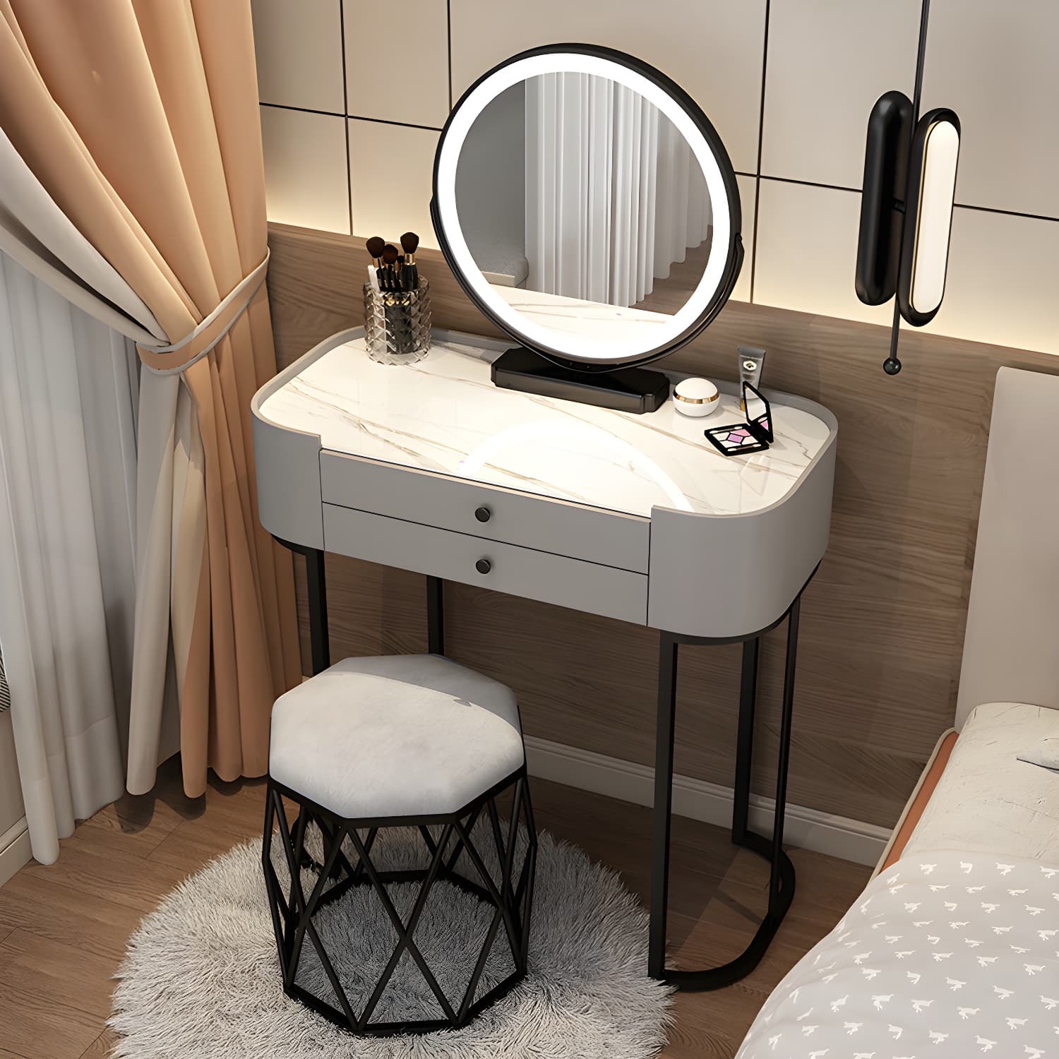 Contemporary Bedroom Makeup Vanity Desk Stone Vanity Dressing Table - image 5