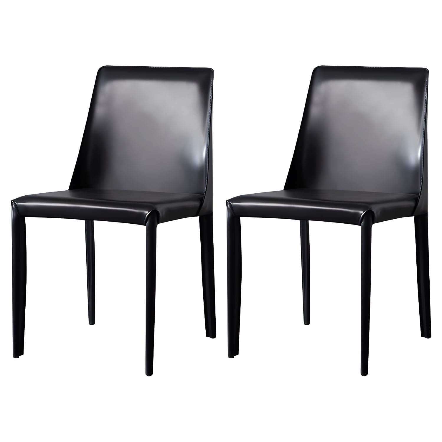 Solid Back Armless Dining Chairs Indoor Leather Side Chairs with Metal Legs