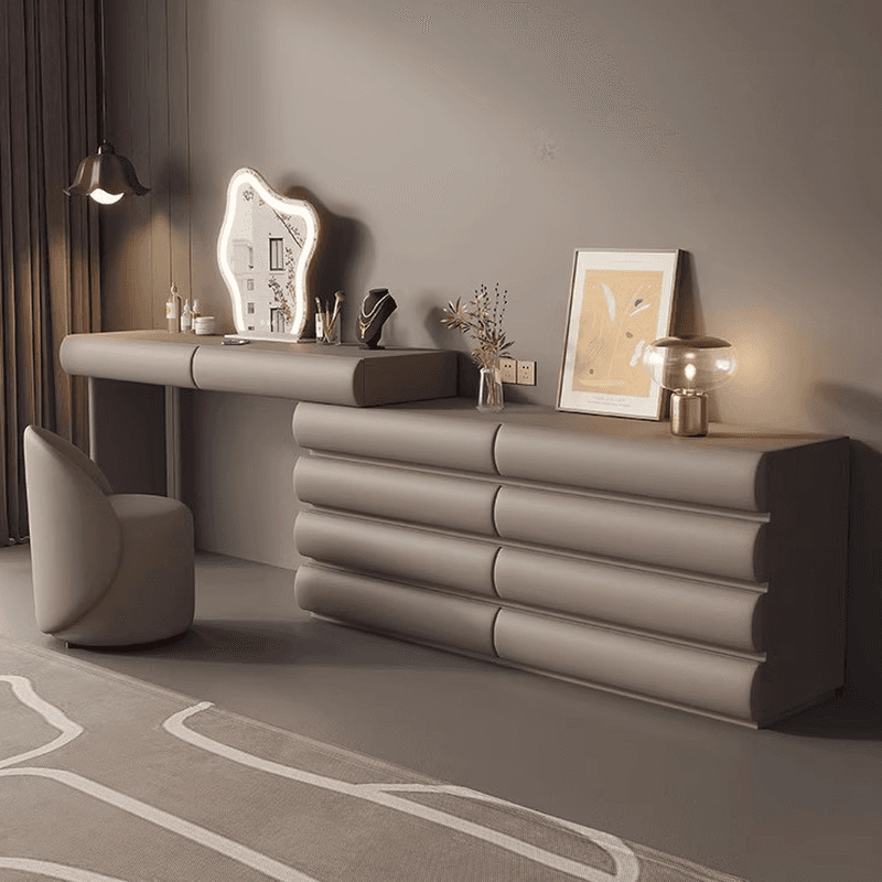 Multi-Purpose Tan Vanity Set with 10 Drawers, Lighting, Scalable, Adjustable Touch, and Adjustable Brightness
