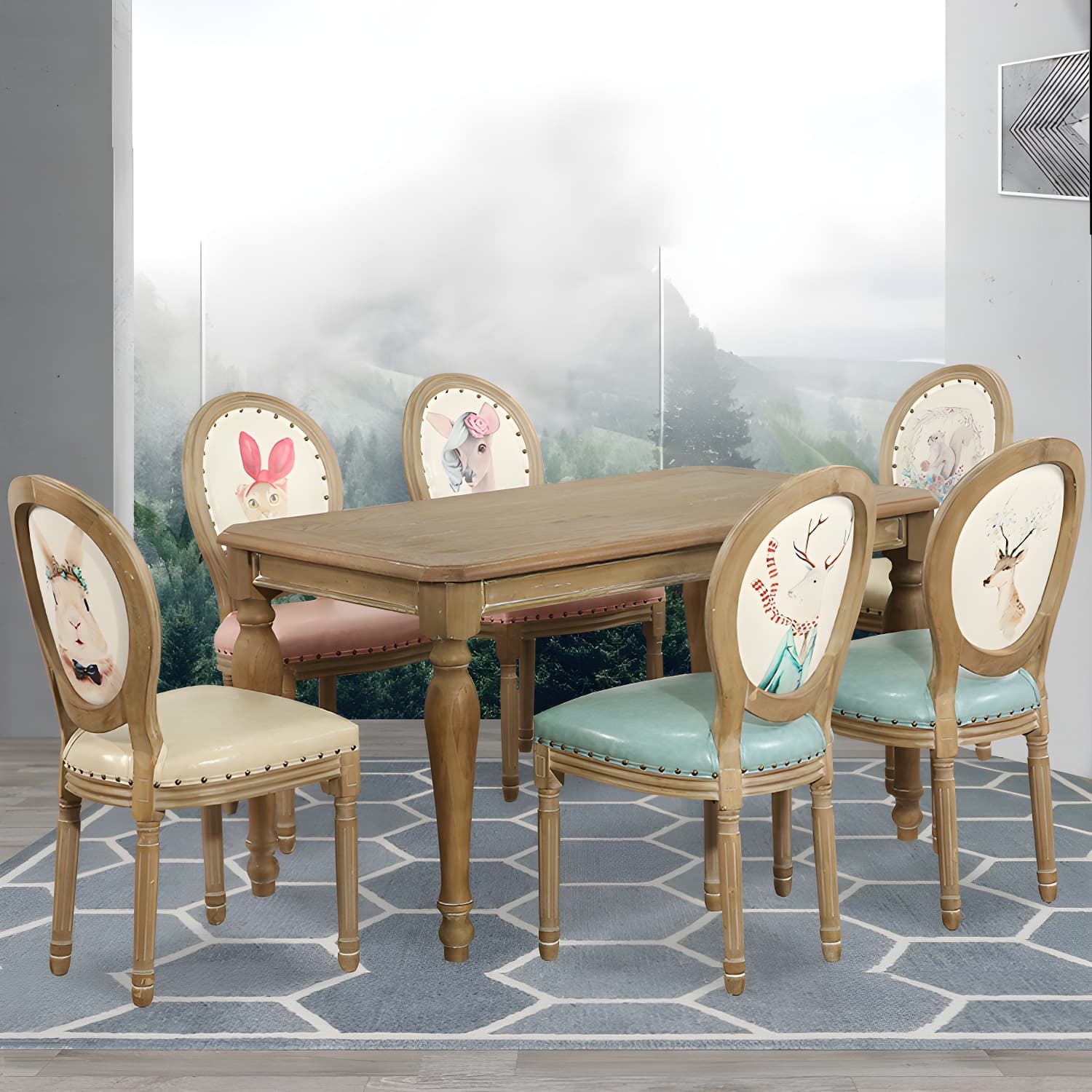 French Country Upholstered Armless Chair Home Solid Wood Dining Chair - image 27