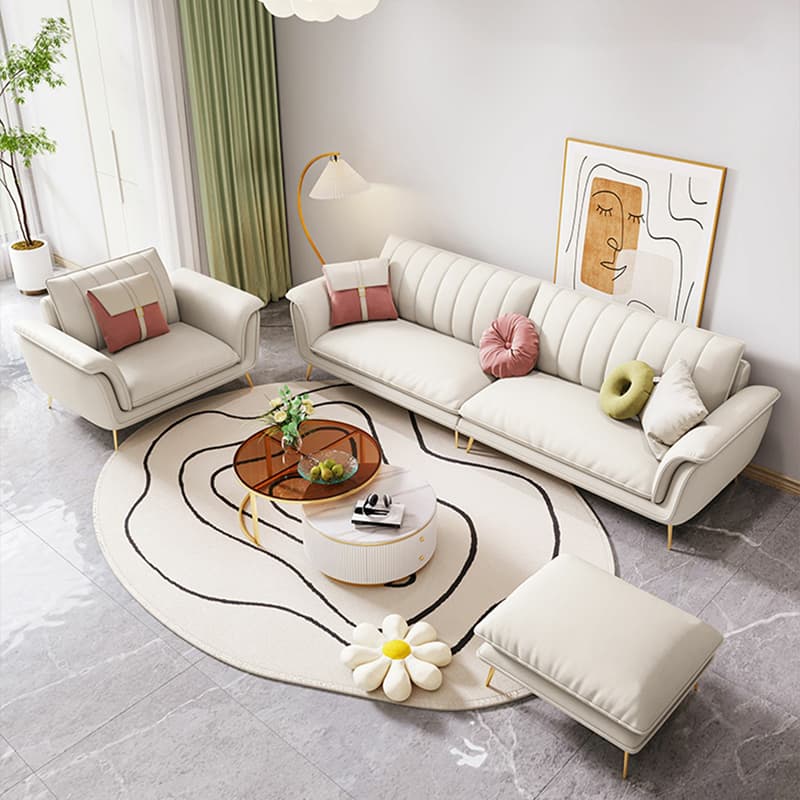 Modern Beige Tech Cloth Sectional Sofa with Flared Arm and Cushion Back