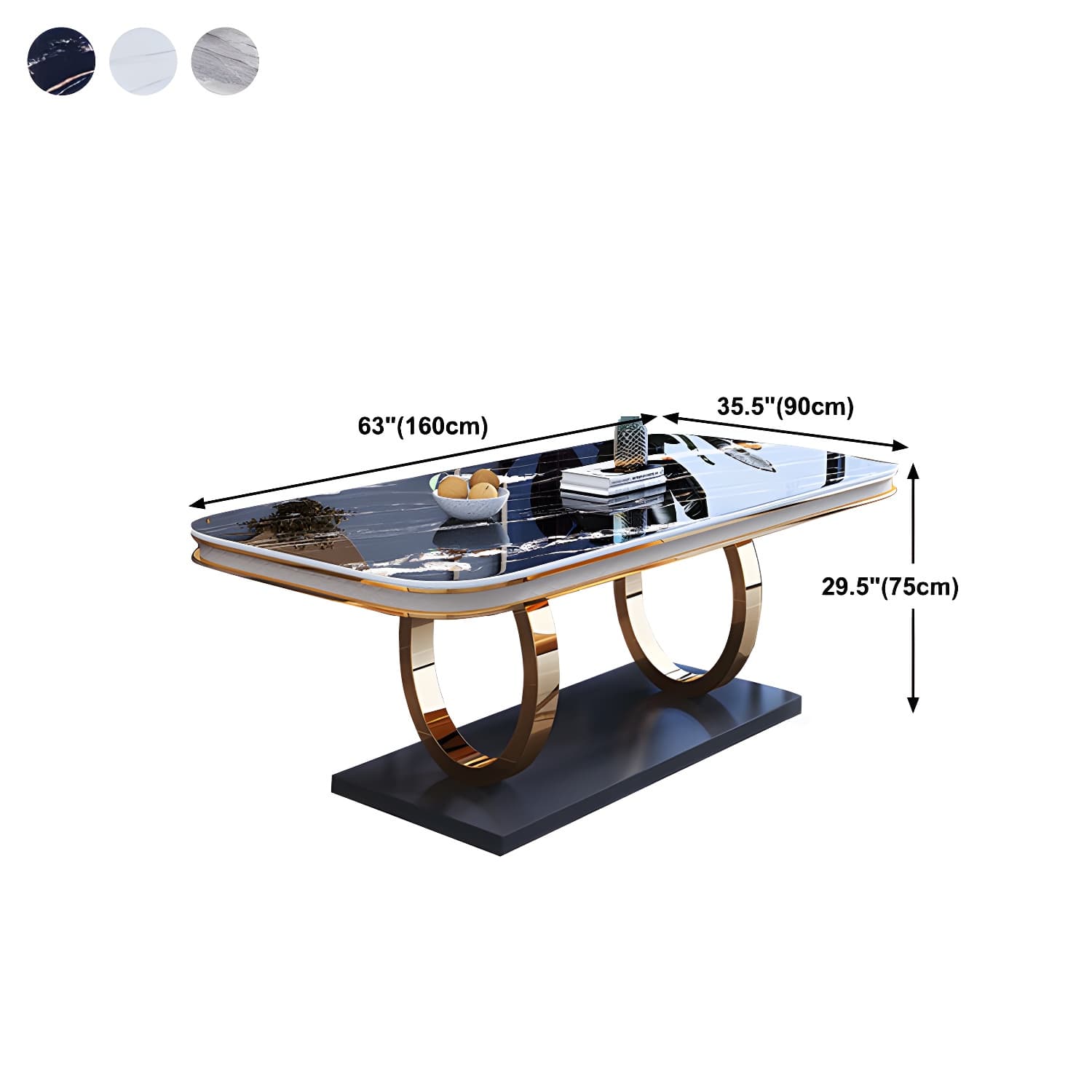 Stone Top Dining Table Traditional Luxury Table with Pedestal Base in Gold - image 11