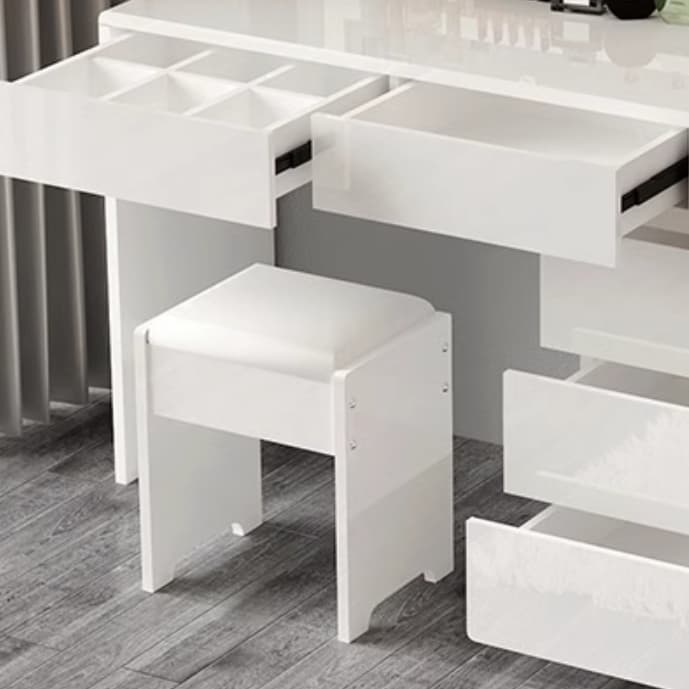 Modern 48'' White Wood Makeup Vanity & Stools with Drawers Self Close or Reserve Installation - image 7
