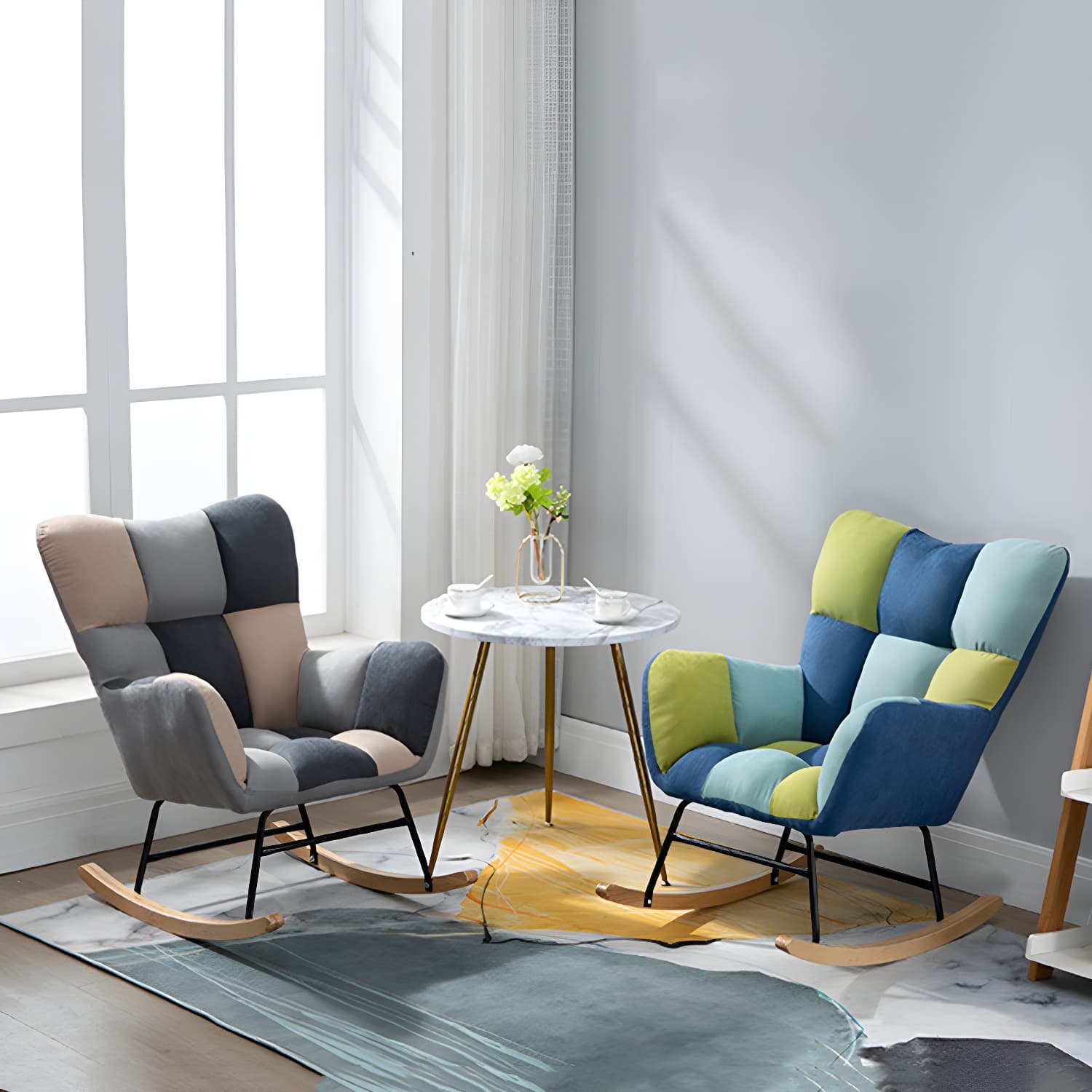 Modern Upholstered Rocking Chair Wingback Rocker Chair for Living Room - image 13
