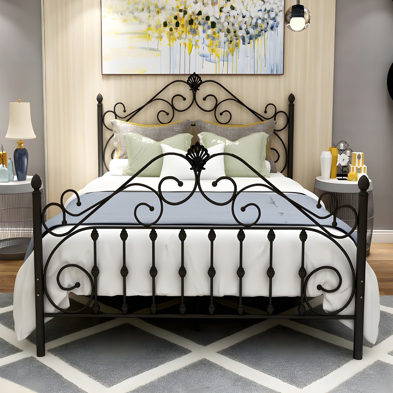 Glam Style Metal Iron Material with Headboard Gold/black/white Bed - image 3