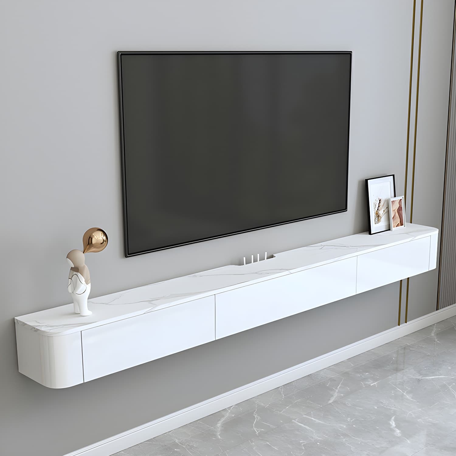 Modern Floating 7.5" H Stone TV Console with Drawers and Cable Management - image 6