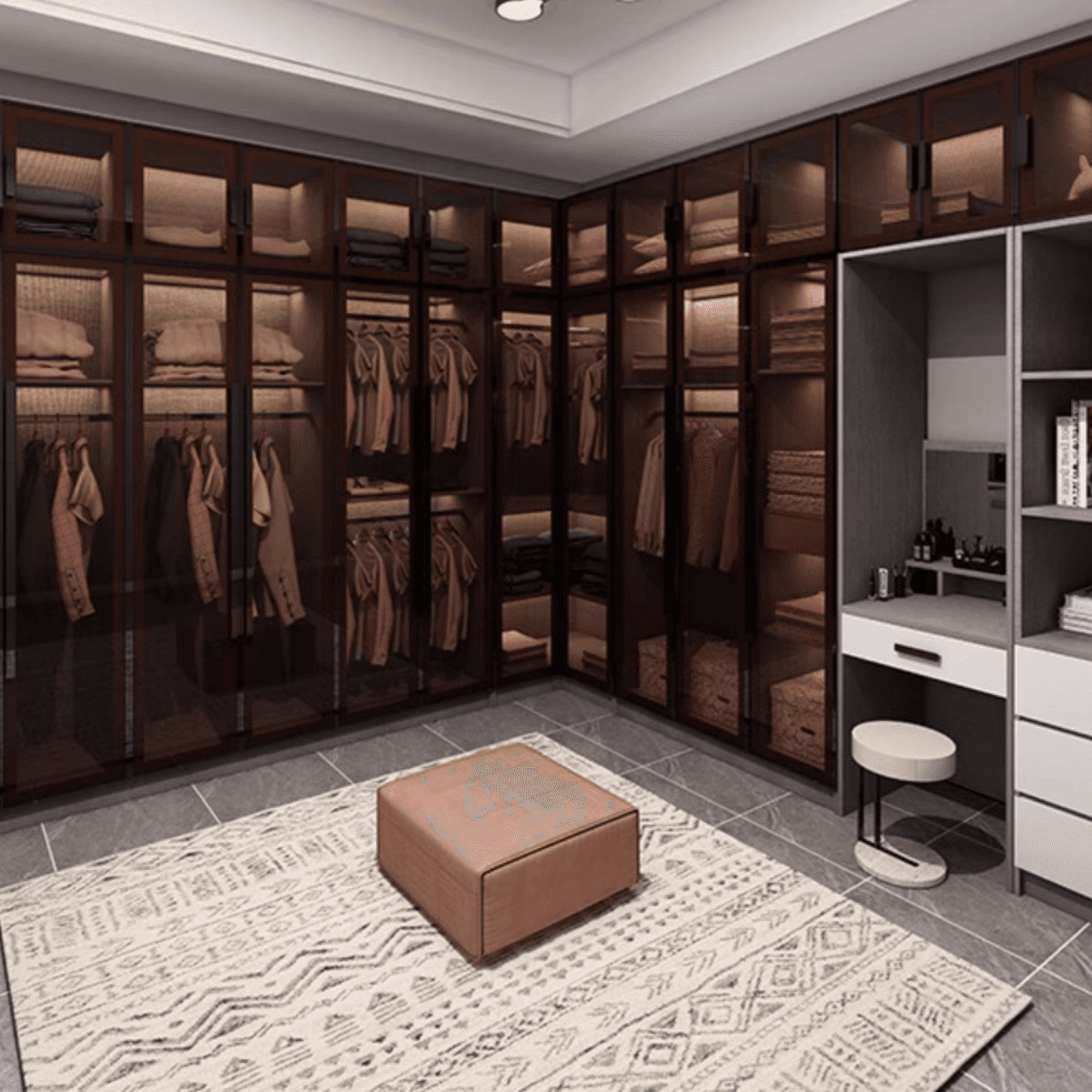 Charcoal Modish Timber Self-supporting Cabinet Armoire with Soft Close Drawer and Door, Hanging Rod