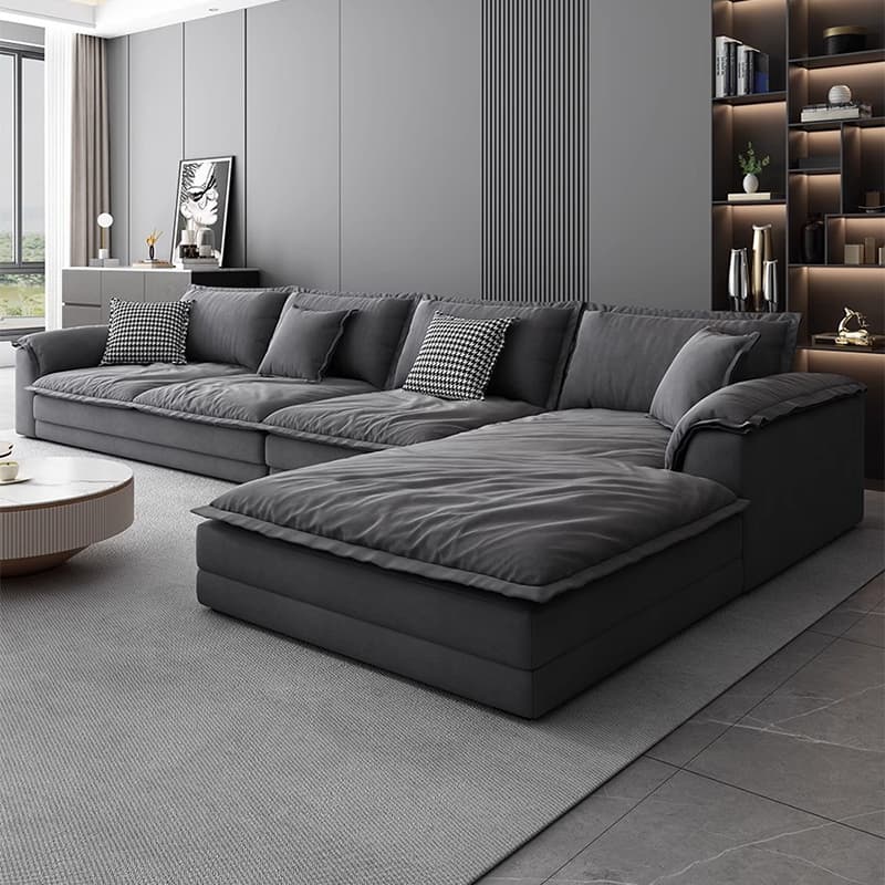 47" Deep Frosted Velvet Wood Gray Non-resistance Sectional Sofa