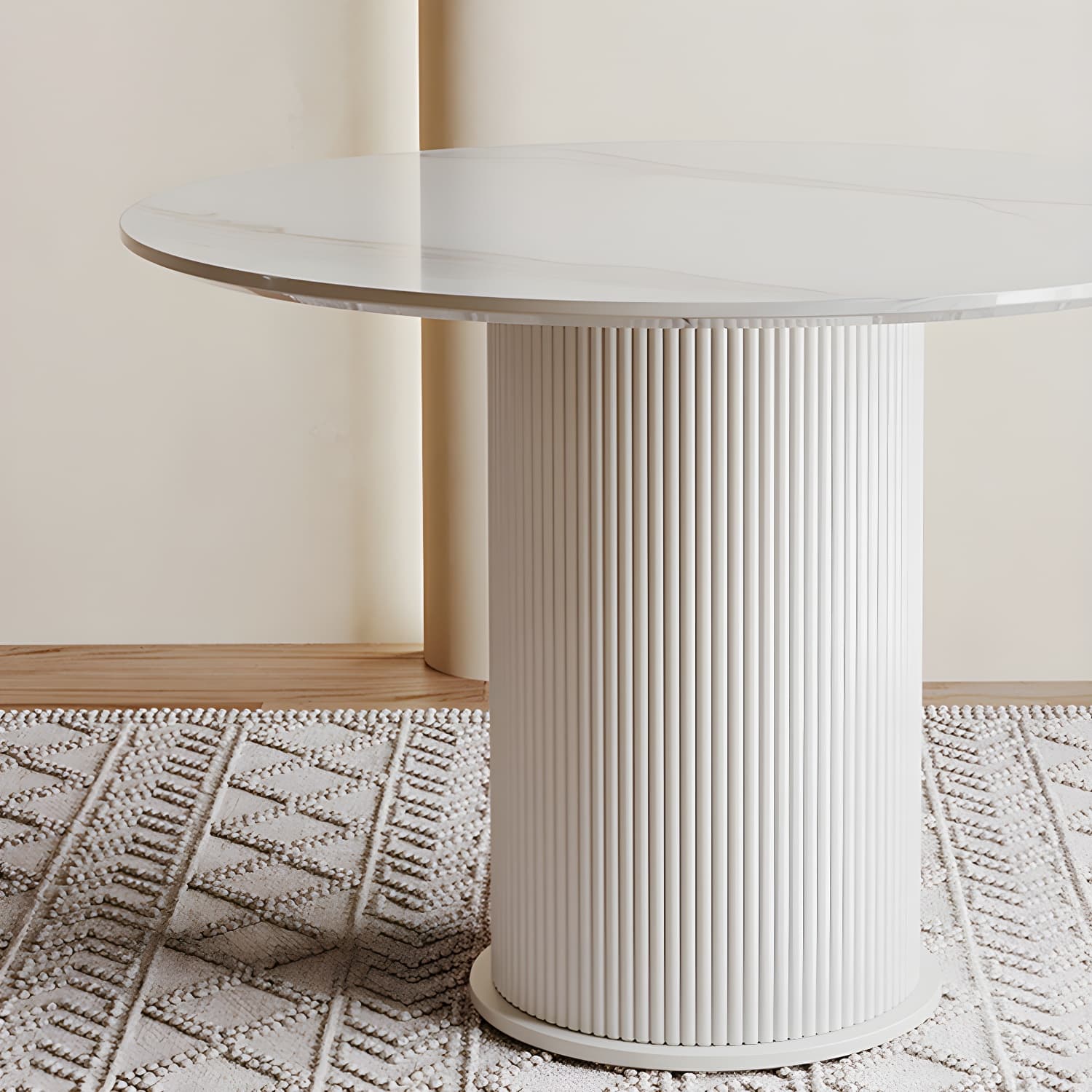 Round White Stone Modern Dining Table with White Steel Pedestal Base Standard Height - image 8