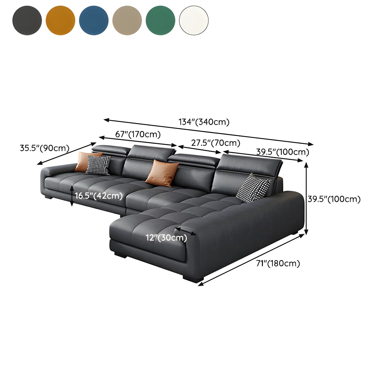 Modern L-Shape Tech Cloth Sectional Sofa Set with Adjustable Headrest - image 16