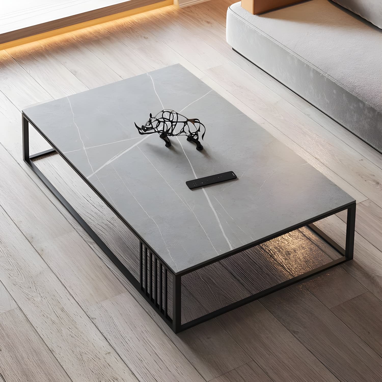 Metal Frame Rectangular Coffee Table Stone Top Cocktail Table - image 4