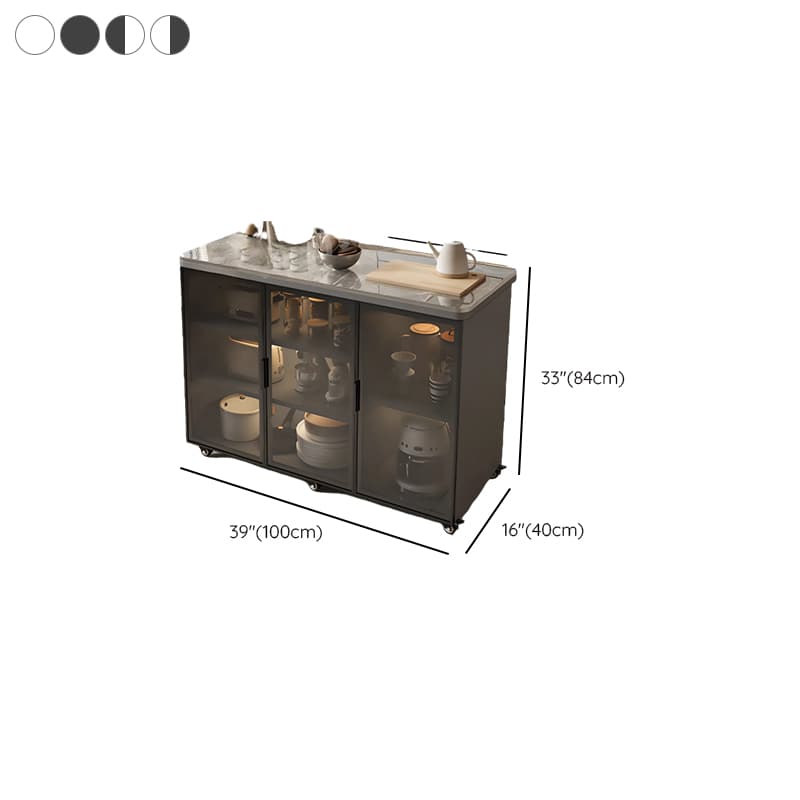Trendy Sideboard on Caster Wheels with Narrow Stone Countertop, Glazed Door, Adjustable Shelving, and Lighting System - image 12