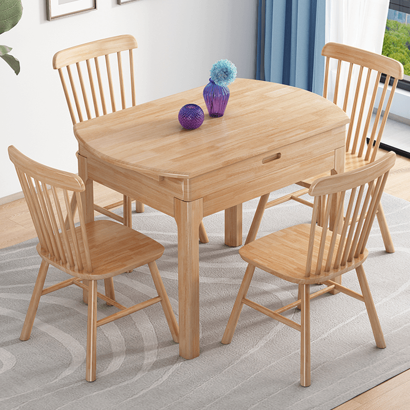 Dining Table Set in Minimalist Style with Tan/Unfinished Rubberwood Top, 4 Legs, and Back - image 4