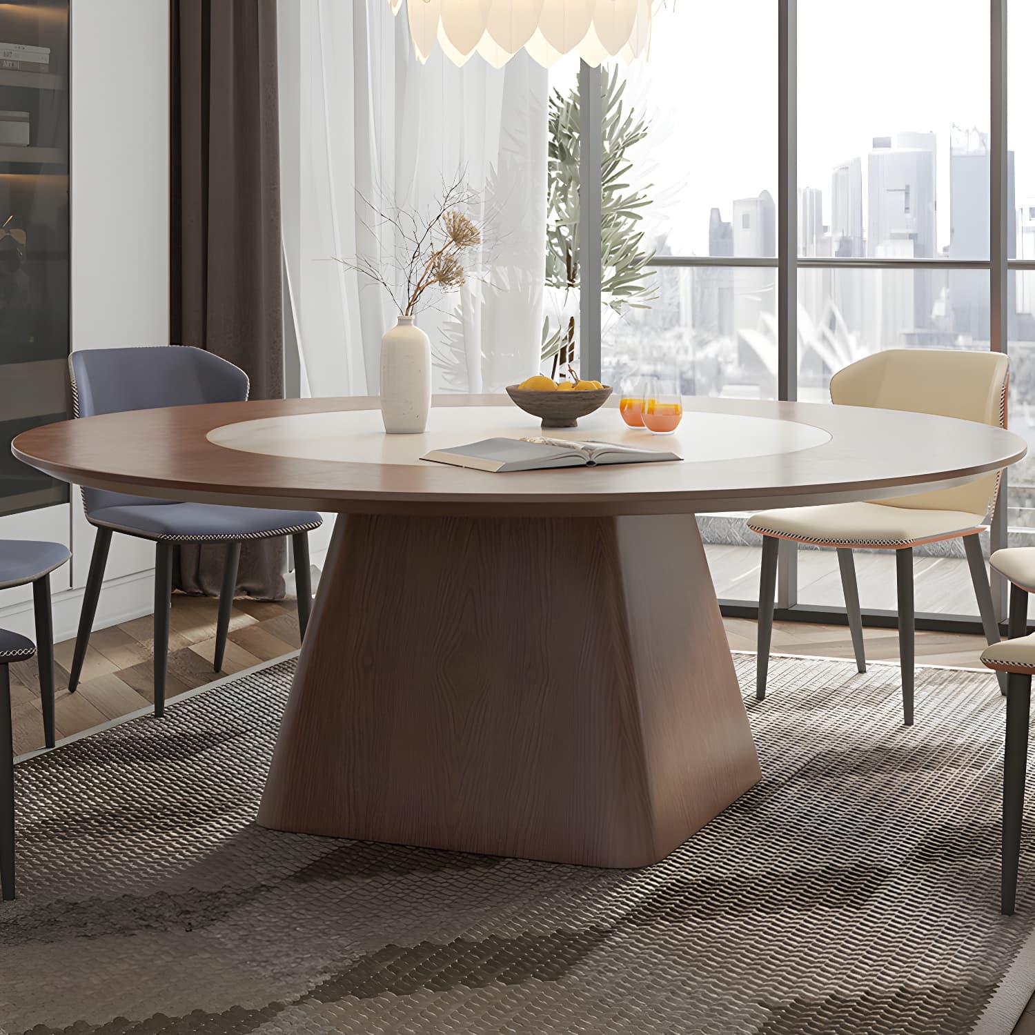 Contemporary Sintered Stone Table Round Table Set 1/6/8/9/12 Pieces Dining Set - image 14