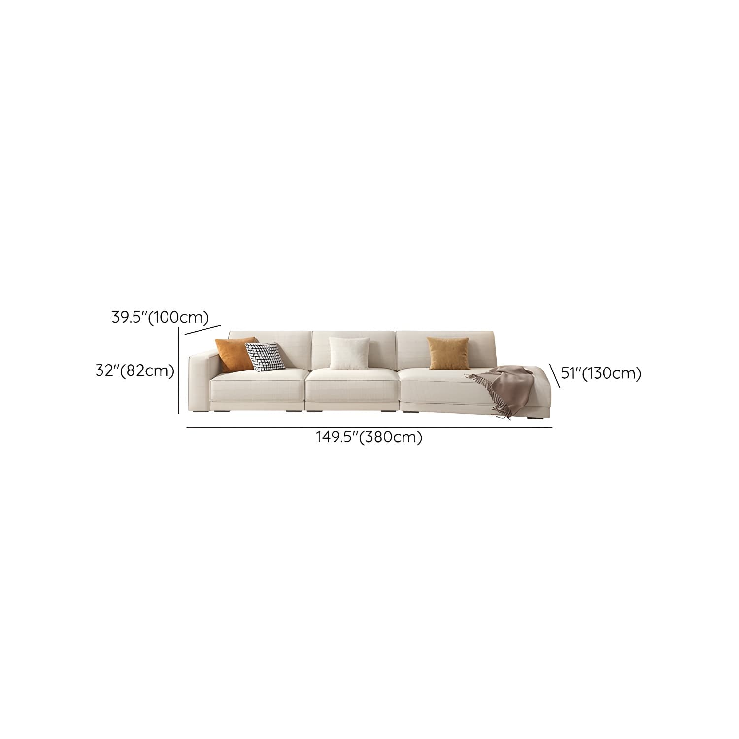 Modern Beige Linen L-Shape Sofa Chaise with Square Arm in Wood Frame - image 22