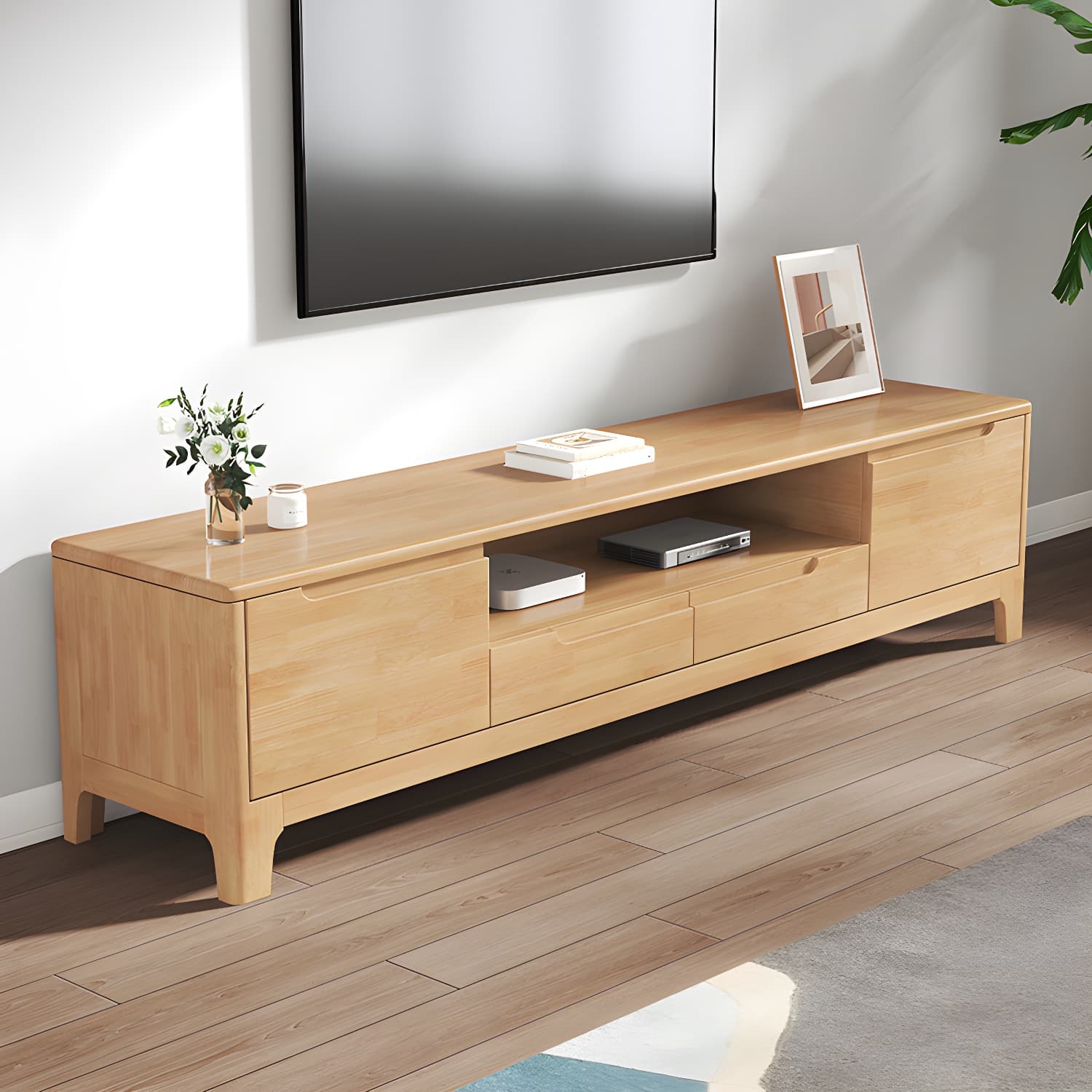 Scandinavian TV Media Stand Solid Wood TV Media Console with Drawers - image 5