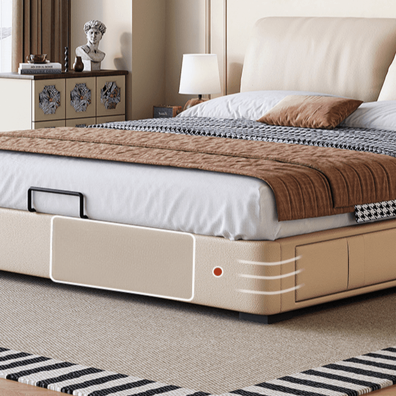 Beige Solid Color Storage Bed with 3 Storage Boxes, Sponge Upholstery, and Illumination Light - image 8
