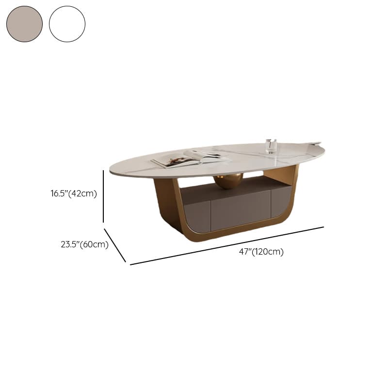 Glamorous Oblong Stone Coffee Table with Abstract Base, Scratch-proof and Drawer for Small Spaces - image 13