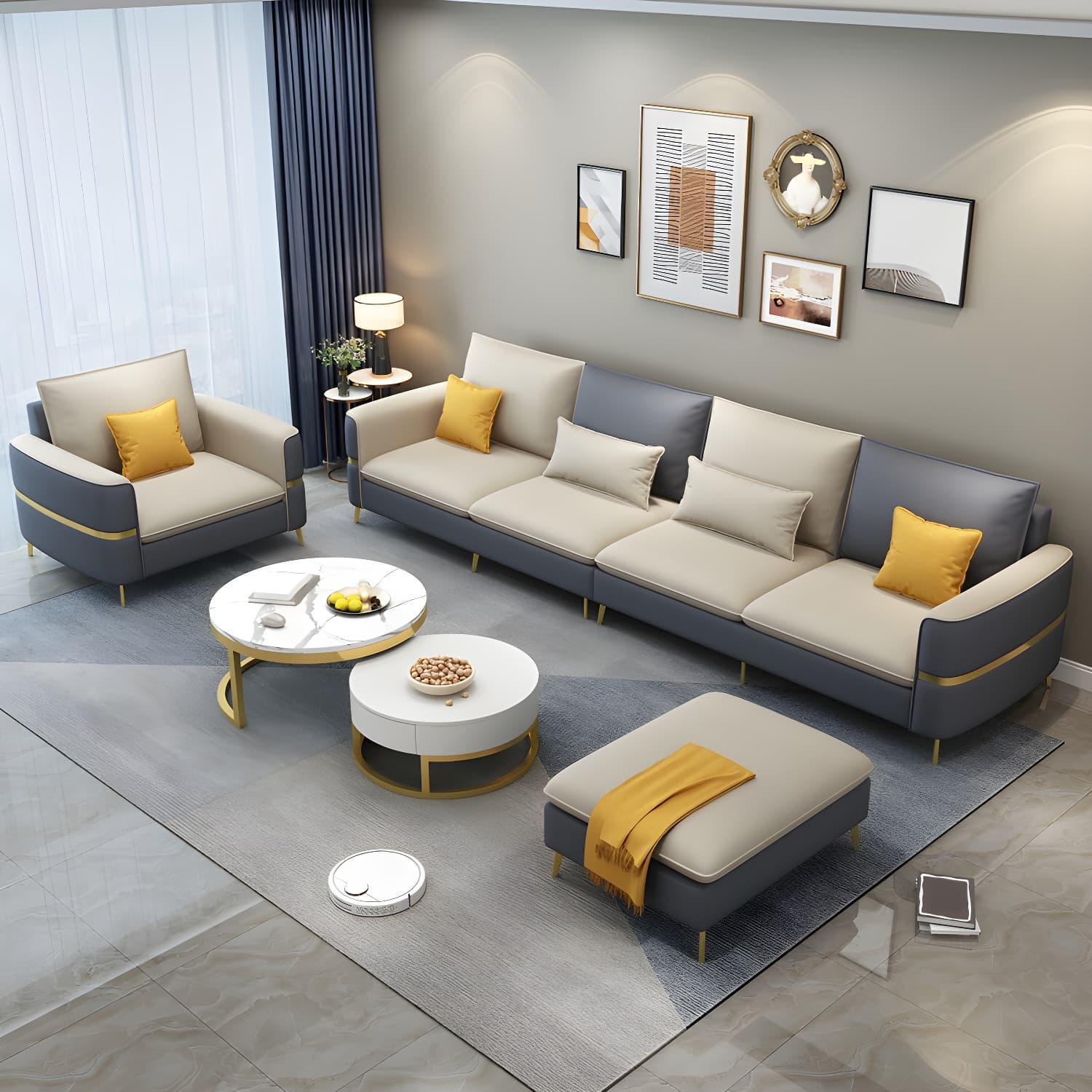 Glam Beige Tech Cloth Sectional Sofa with Pine Frame in Stationary Design - image 15