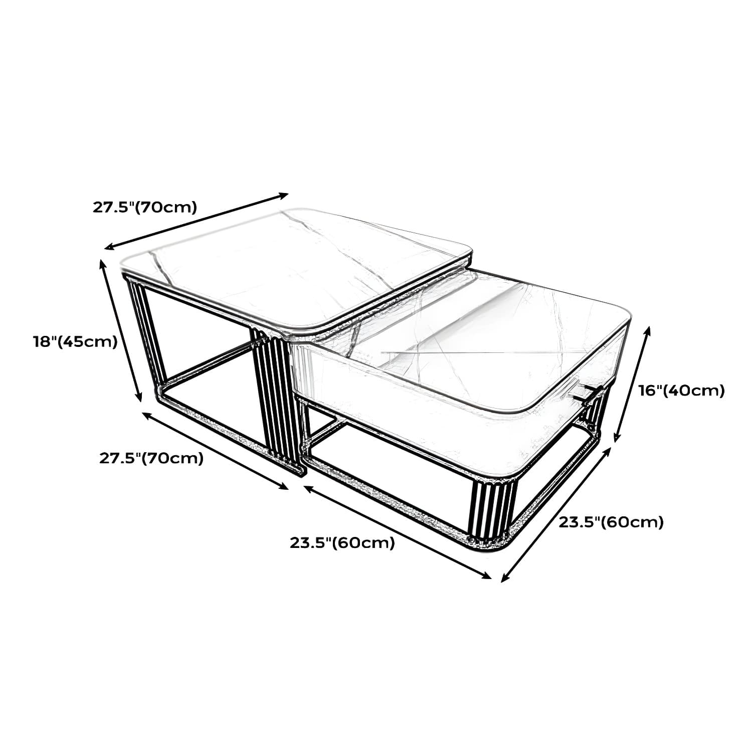 Square Slate Top Coffee Table with Drawers Frame Base 2 Nestling Cocktail Table - image 13